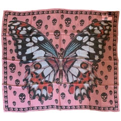 New Alexander Mcqueen Silk Butterfly and Skull Semi-Sheer Pink Scarf 