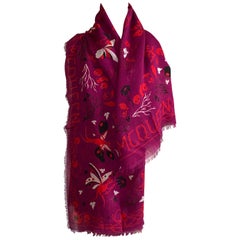 New Alexander McQueen Skeleton Fairy Magic Night Skull Scarf in Plum and Red