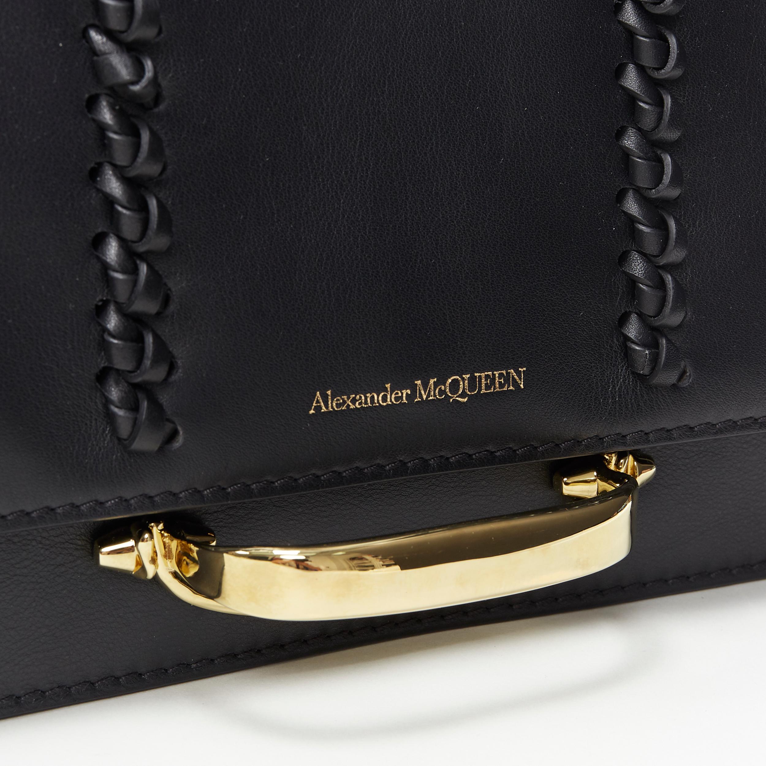 new ALEXANDER MCQUEEN The Story black leather whipstitch gold knuckle chain bag 1
