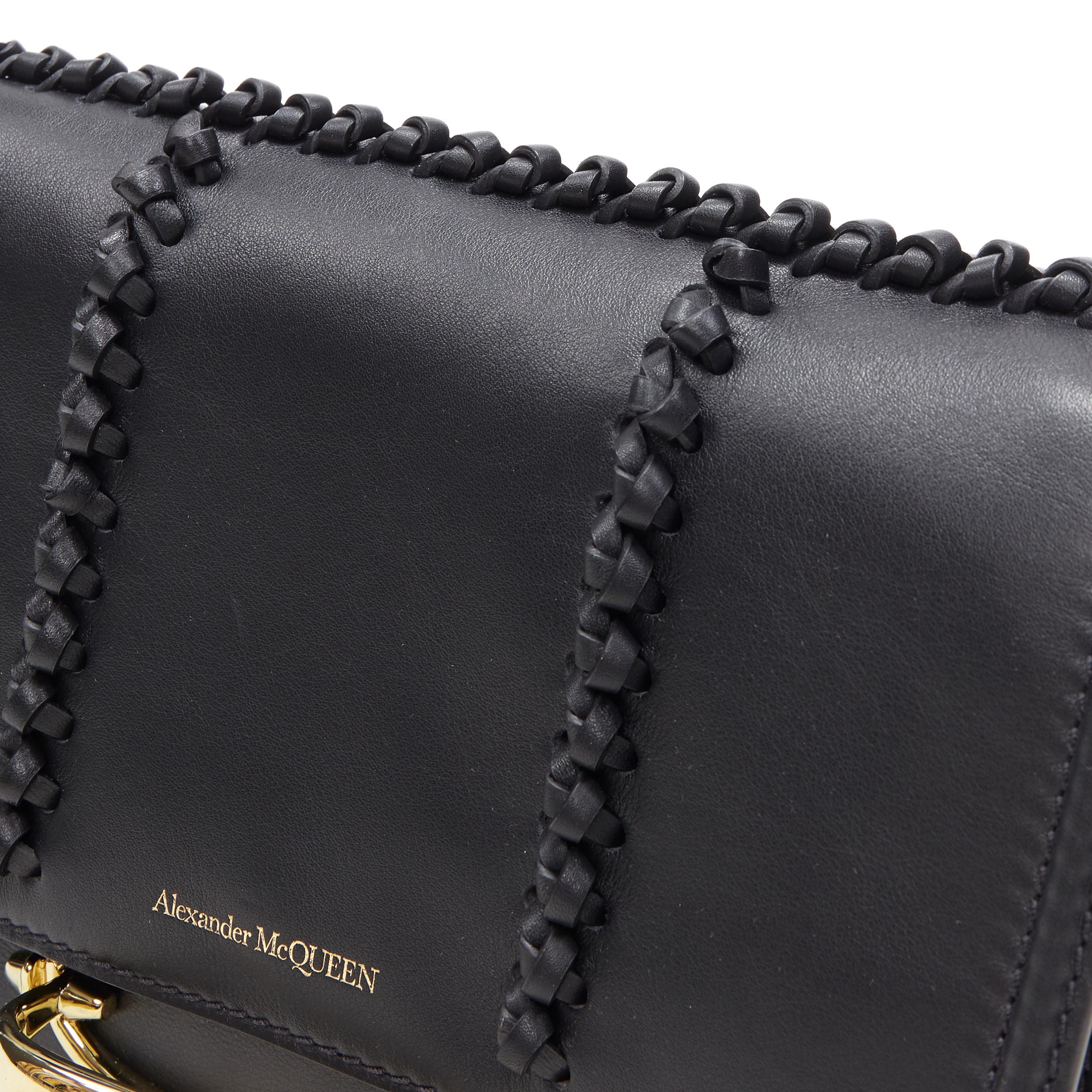 new ALEXANDER MCQUEEN The Story black leather whipstitch gold knuckle chain bag 3