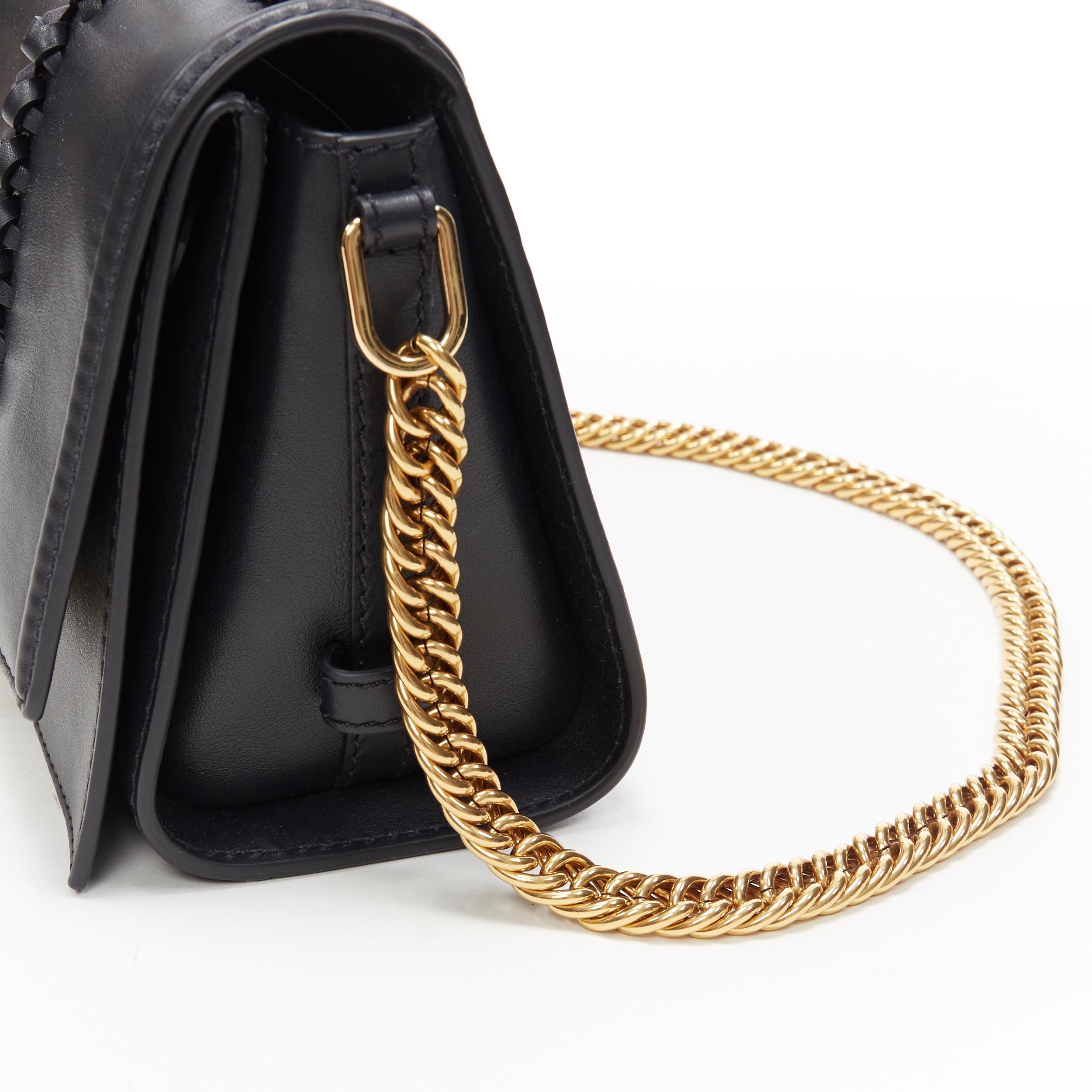 new ALEXANDER MCQUEEN The Story black leather whipstitch gold knuckle chain bag 1