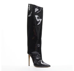 new ALEXANDER VAUTHIER black patent leather point toe stiletto pull on boot EU39