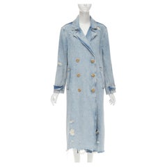 new ALEXANDER WANG marbled bleach distressed washed blue denim oversized coat S