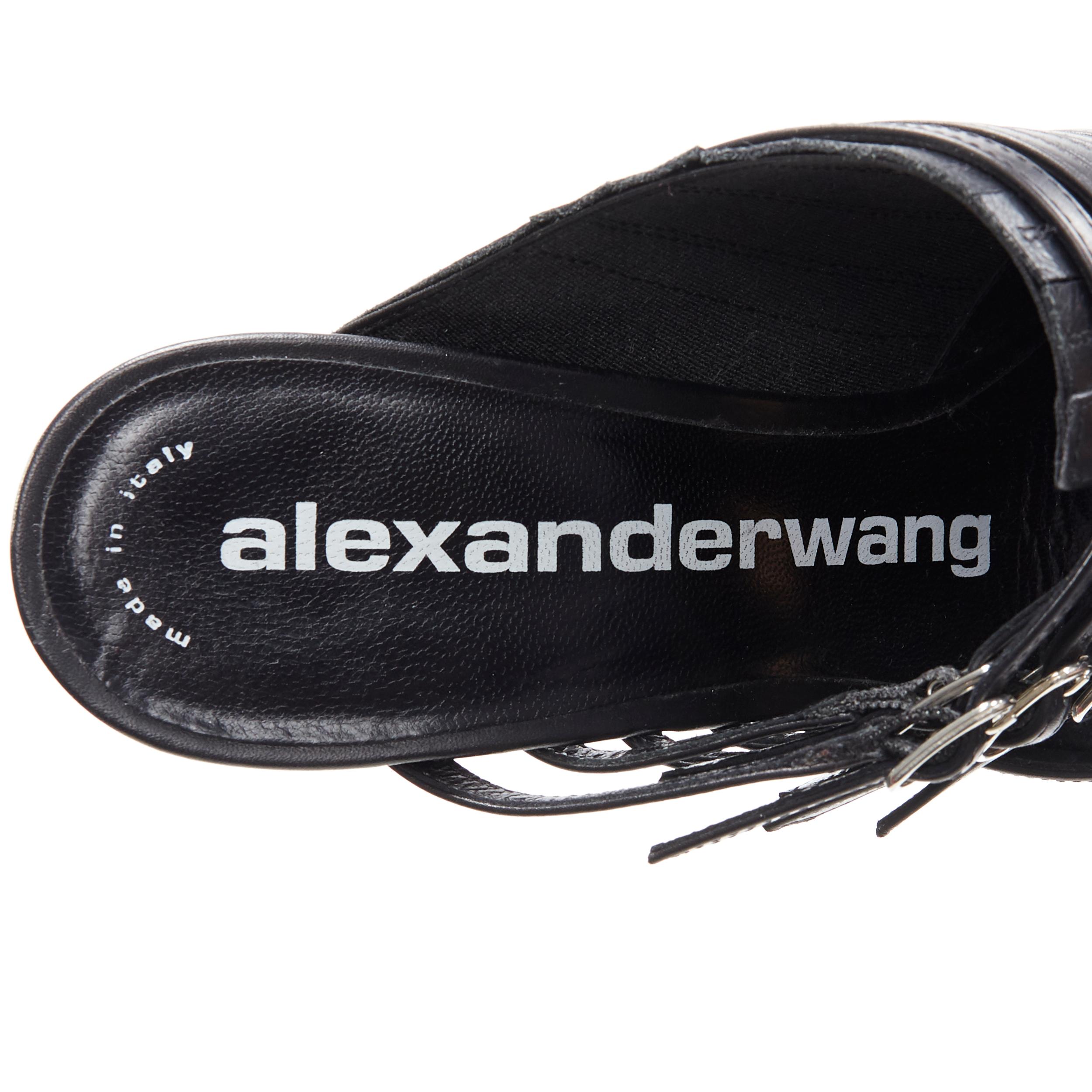 new ALEXANDER WANG Runway black leather western metal strappy pointed mule EU39 2