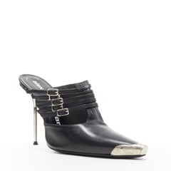 new ALEXANDER WANG Runway black leather western metal strappy pointed mule EU39