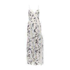 new ALICA OLVIA Floral Crown 100% silk printed lace trim ruffle maxi dress US6 M