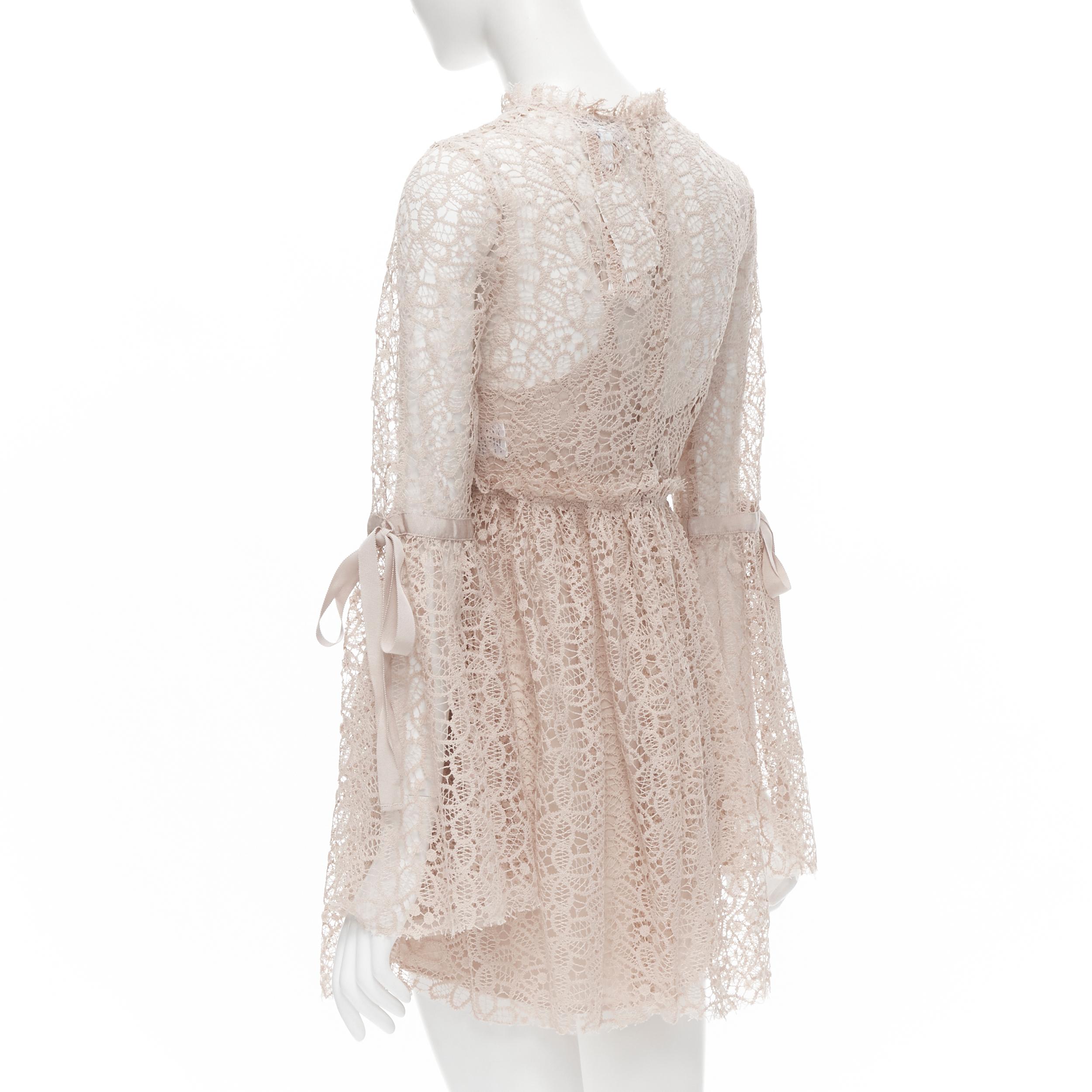 new ALICE MCCALL Back To You nude lace ribbon tie bell flared mini dress US4  S In New Condition For Sale In Hong Kong, NT
