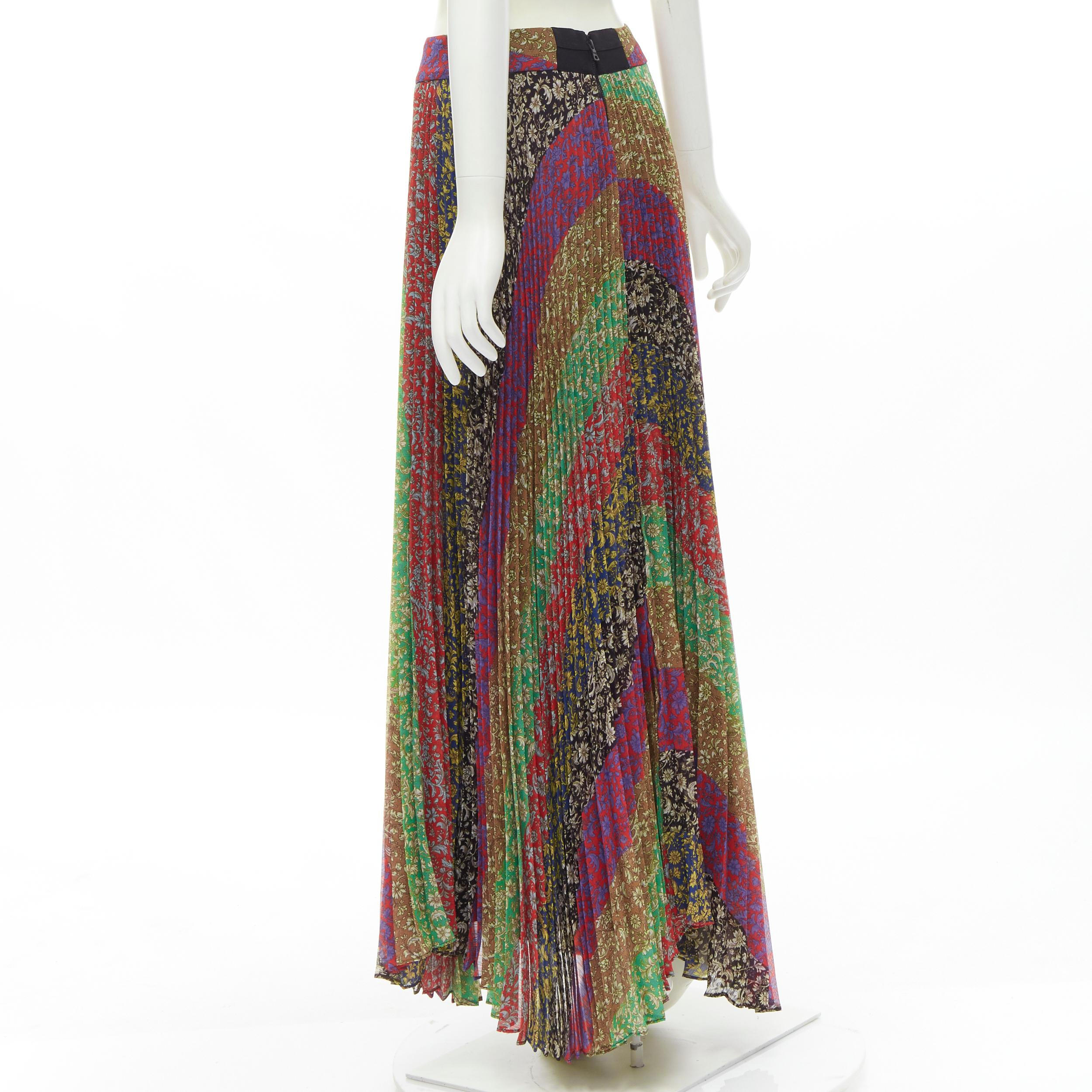 Brown new ALICE OLIVIA Jasmine Stripe multi paisley pleated long skirt US6 M For Sale