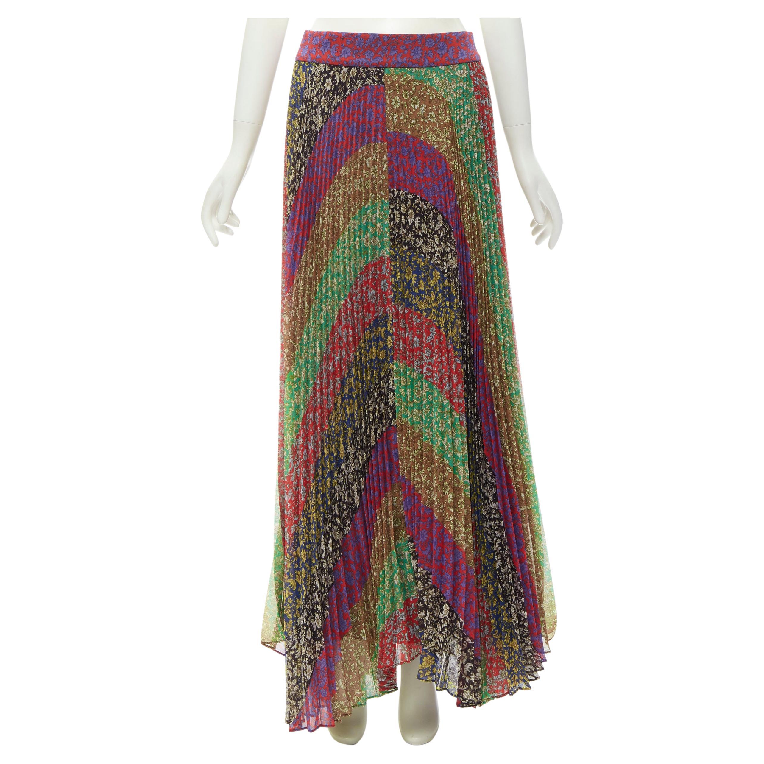 new ALICE OLIVIA Jasmine Stripe multi paisley pleated long skirt US6 M For Sale
