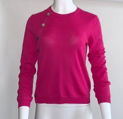 New Altuzarra Bright Pink Lightweight Merino Sweater Screw Head Novelty Buttons