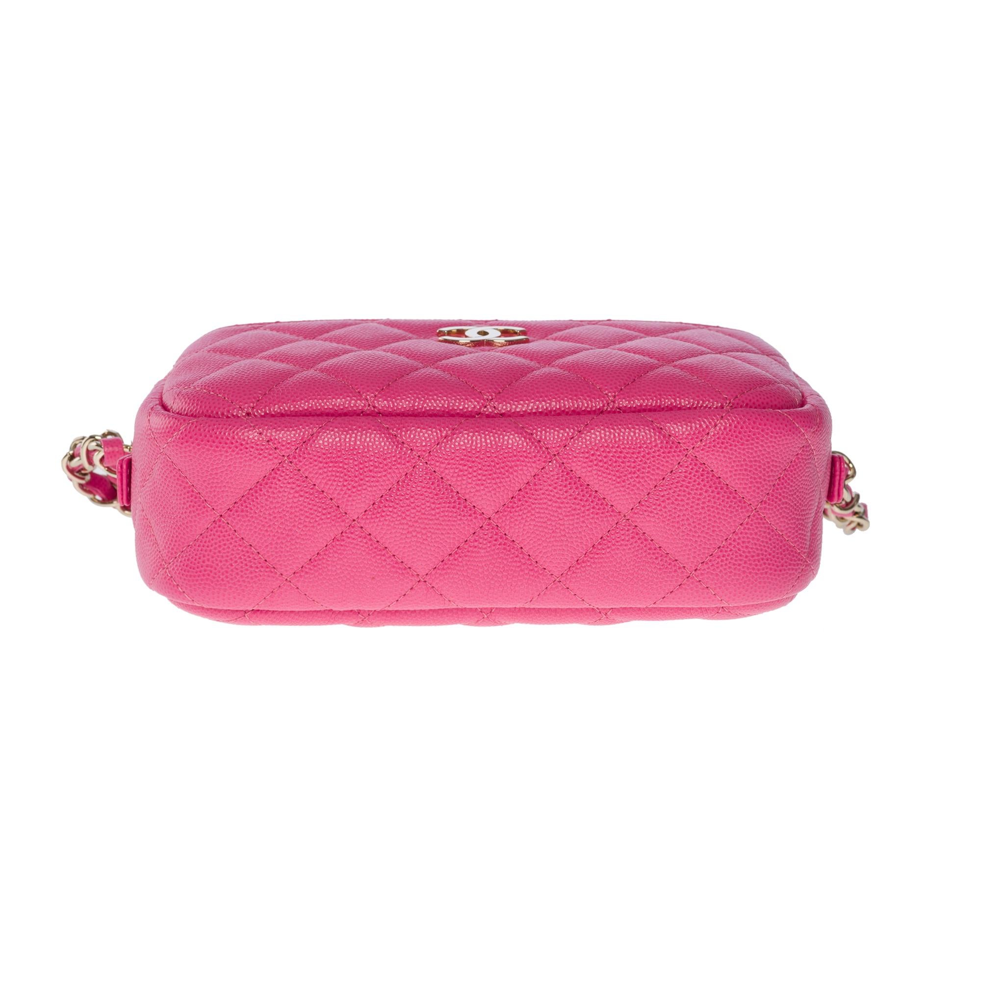 New- Amazing Chanel Mini Camera shoulder bag in Pink caviar leather, CHW 5