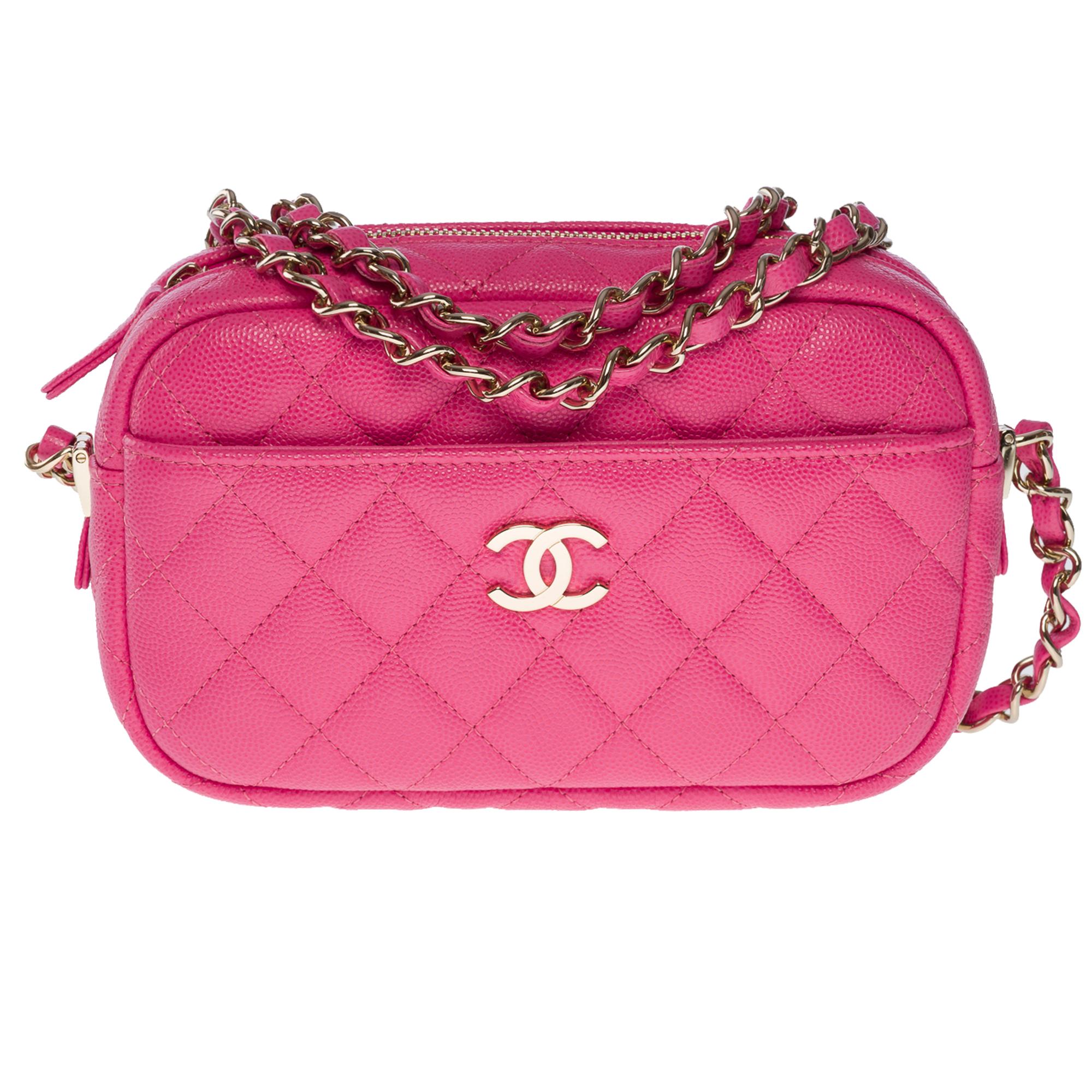 New Amazing Chanel Mini Camera shoulder bag in Pink caviar leather