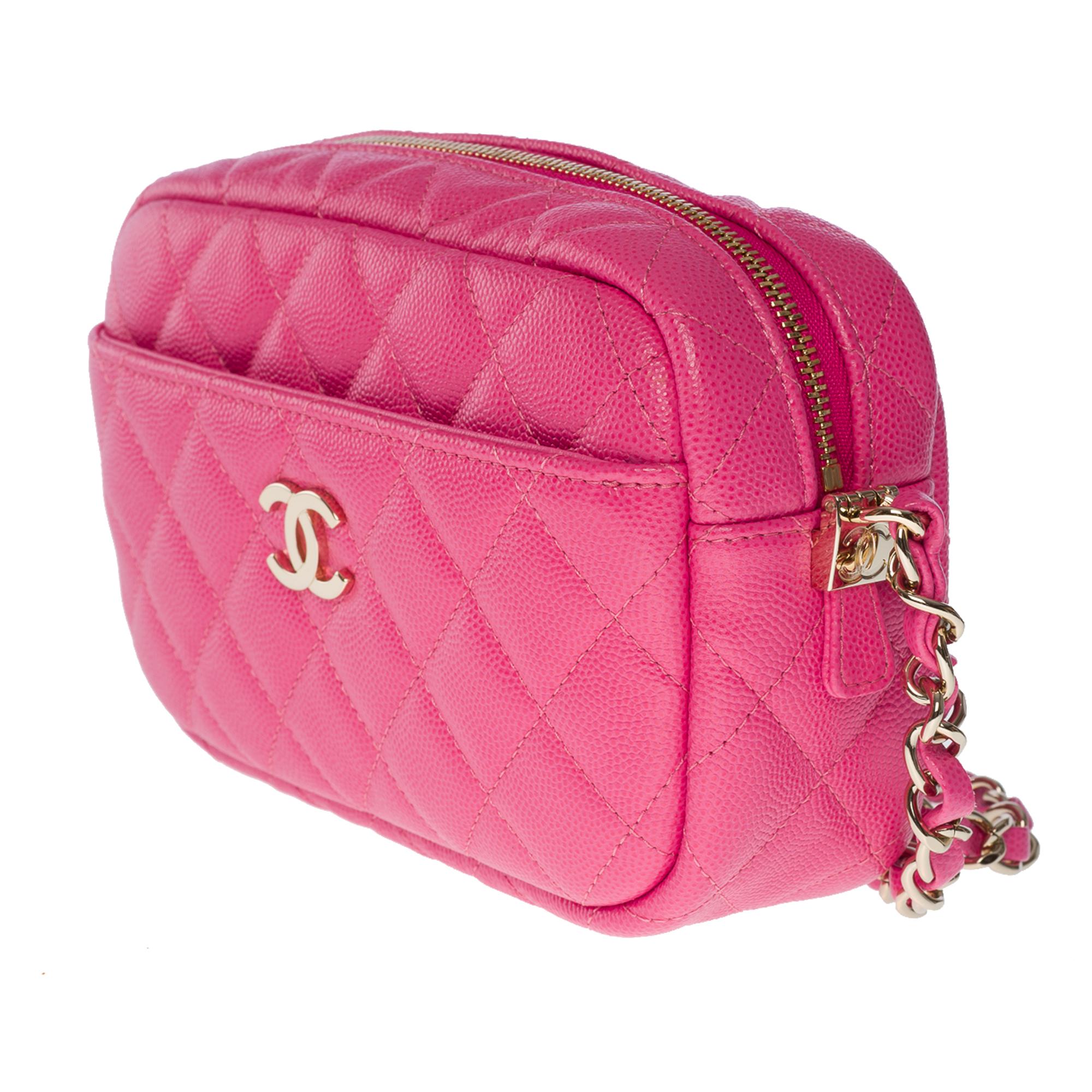 New- Amazing Chanel Mini Camera shoulder bag in Pink caviar leather, CHW In New Condition In Paris, IDF