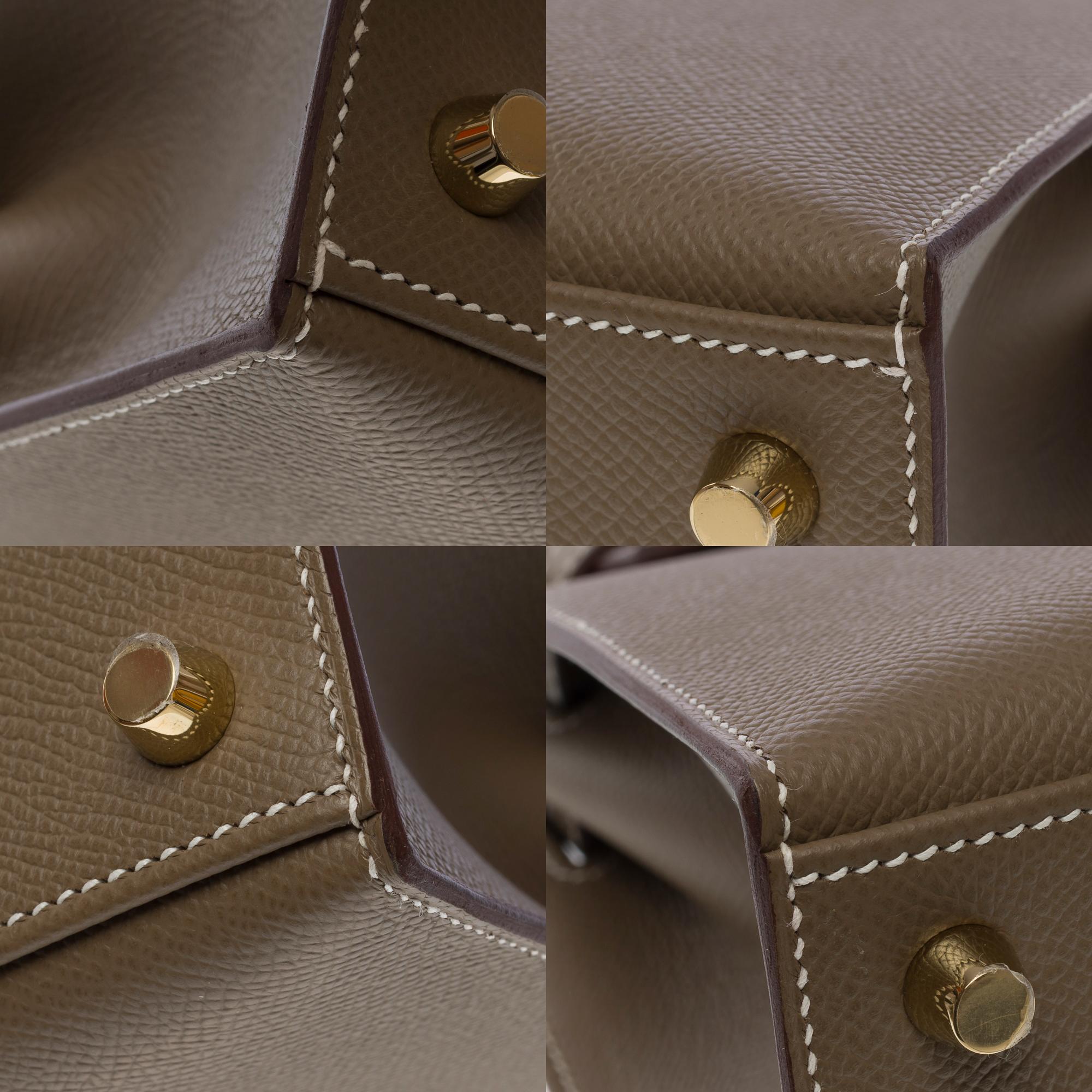 New Amazing Hermès Kelly 25 handbag strap in Etoupe epsom leather, GHW 5