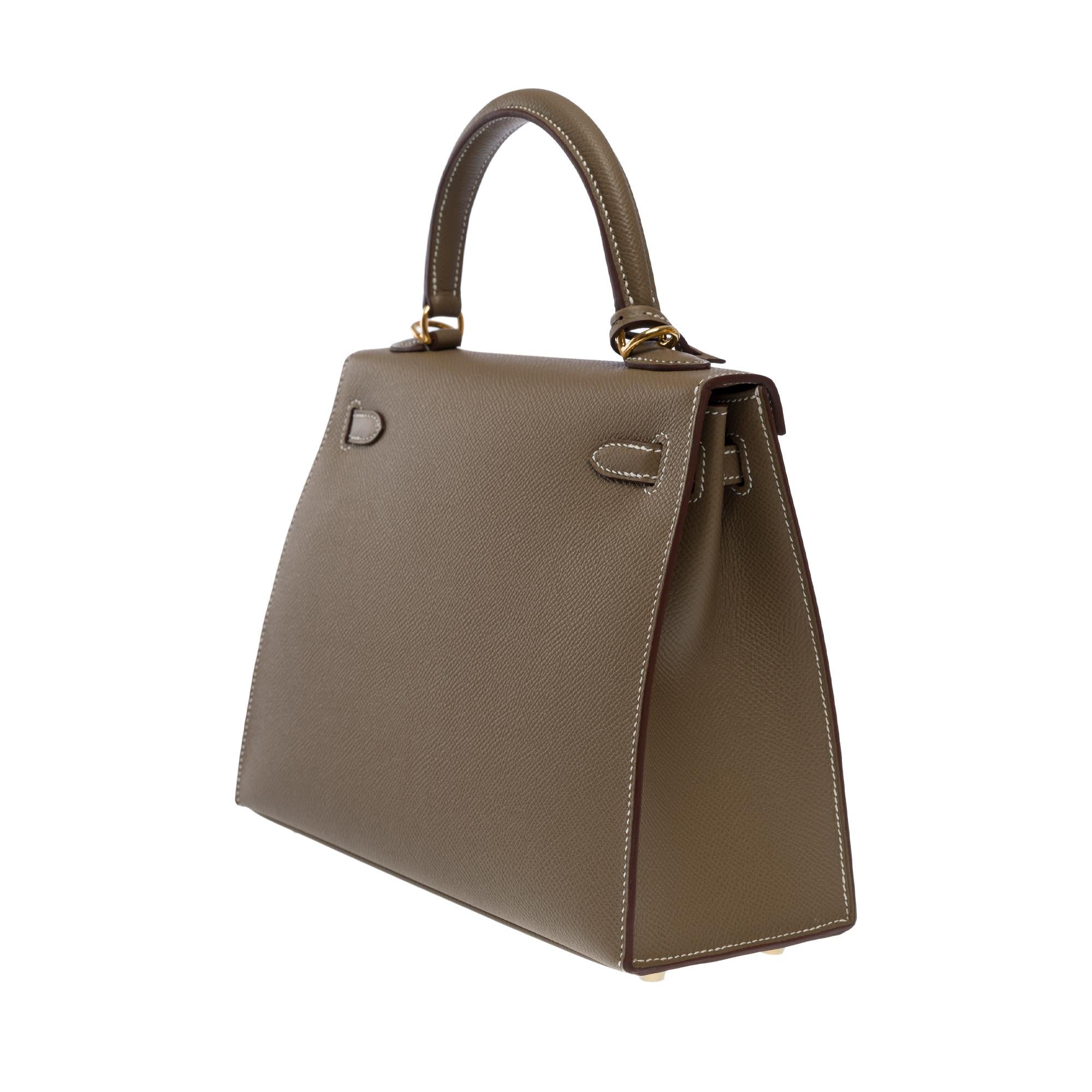 Women's New Amazing Hermès Kelly 25 handbag strap in Etoupe epsom leather, GHW