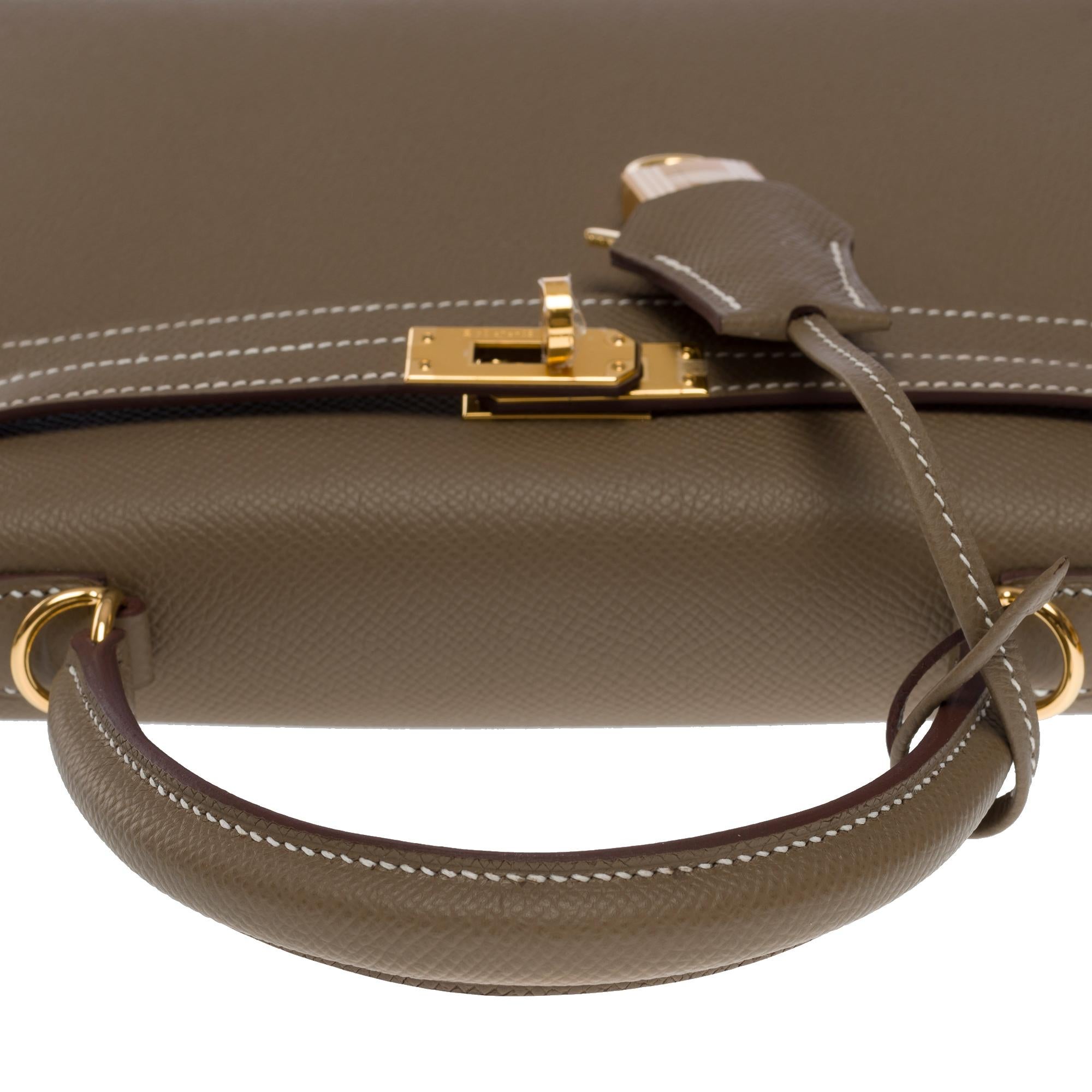 New Amazing Hermès Kelly 25 handbag strap in Etoupe epsom leather, GHW 4