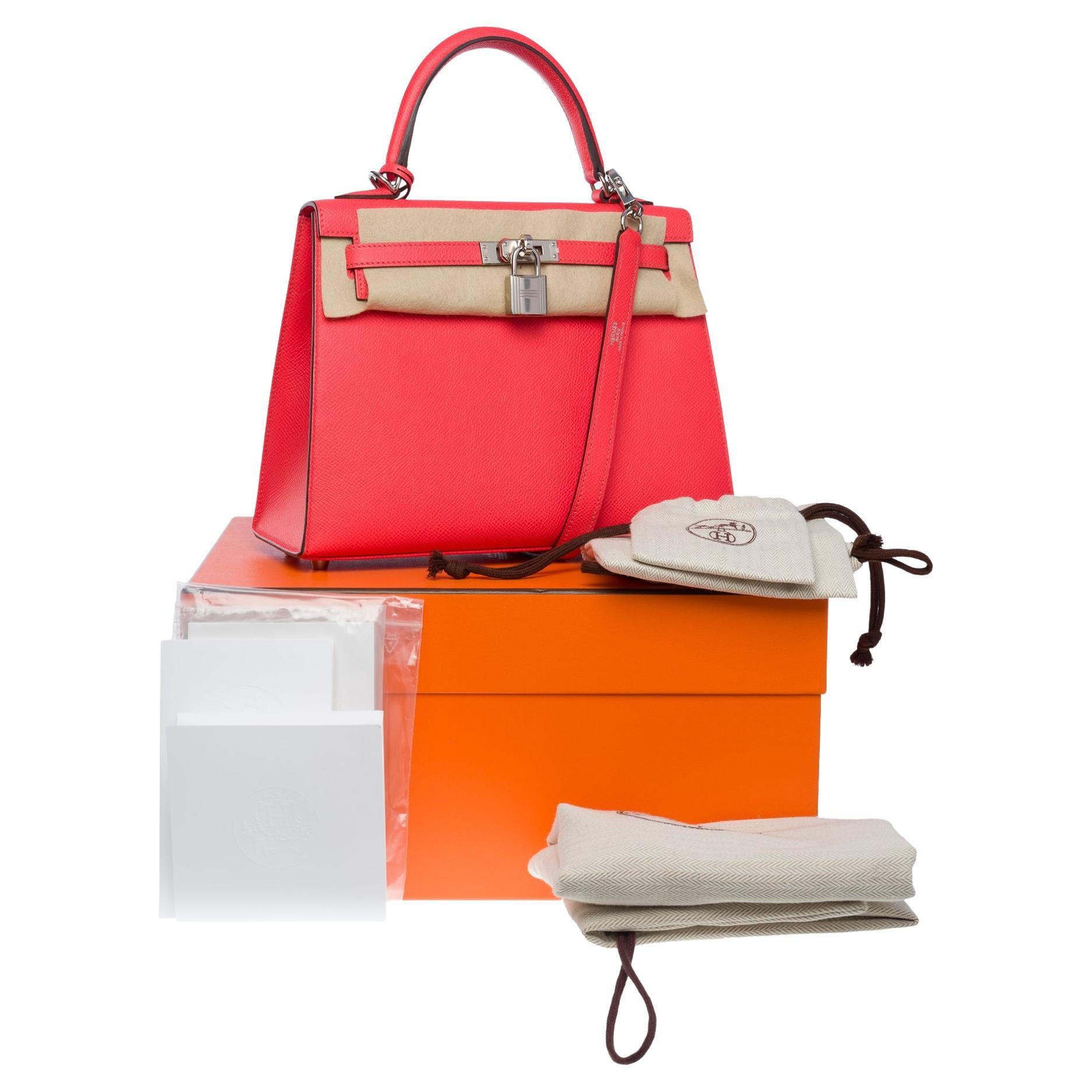 New Amazing Hermès Kelly 25 handbag strap in Pink Texas epsom leather, SHW For Sale