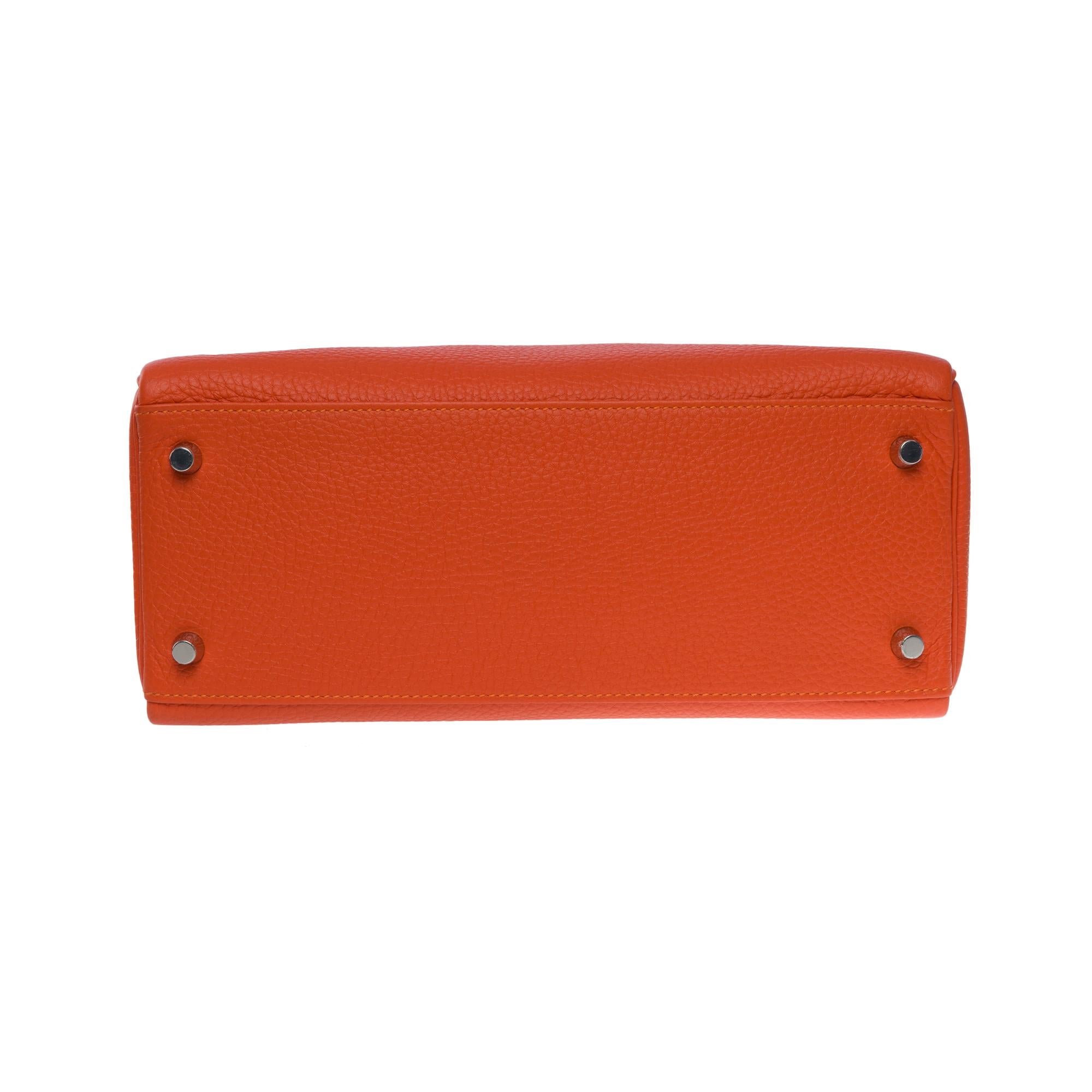 New Amazing Hermes Kelly 28 retourne handbag strap in Orange Feu leather, SHW For Sale 6