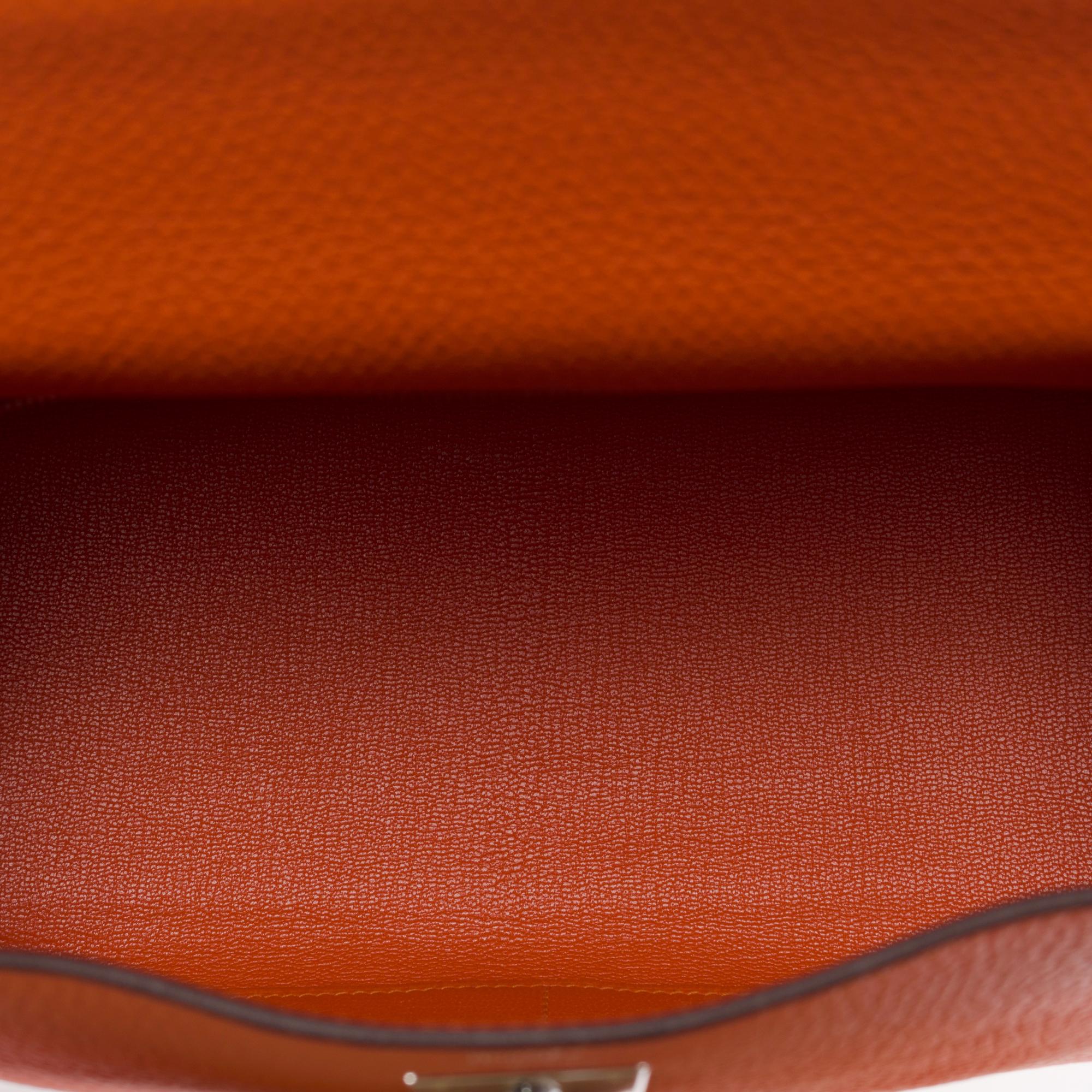New Amazing Hermes Kelly 28 retourne handbag strap in Orange Feu leather, SHW For Sale 4