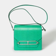 New Amazing Hermès Roulis 18 shoulder bag in mint green lizard, SHW