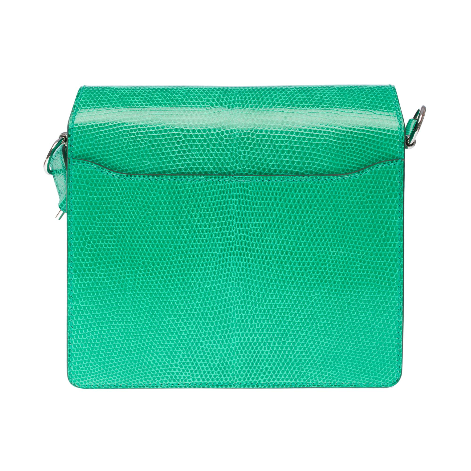 Women's New Amazing Hermès Roulis 18 shoulder bag in mint green lizard, SHW For Sale