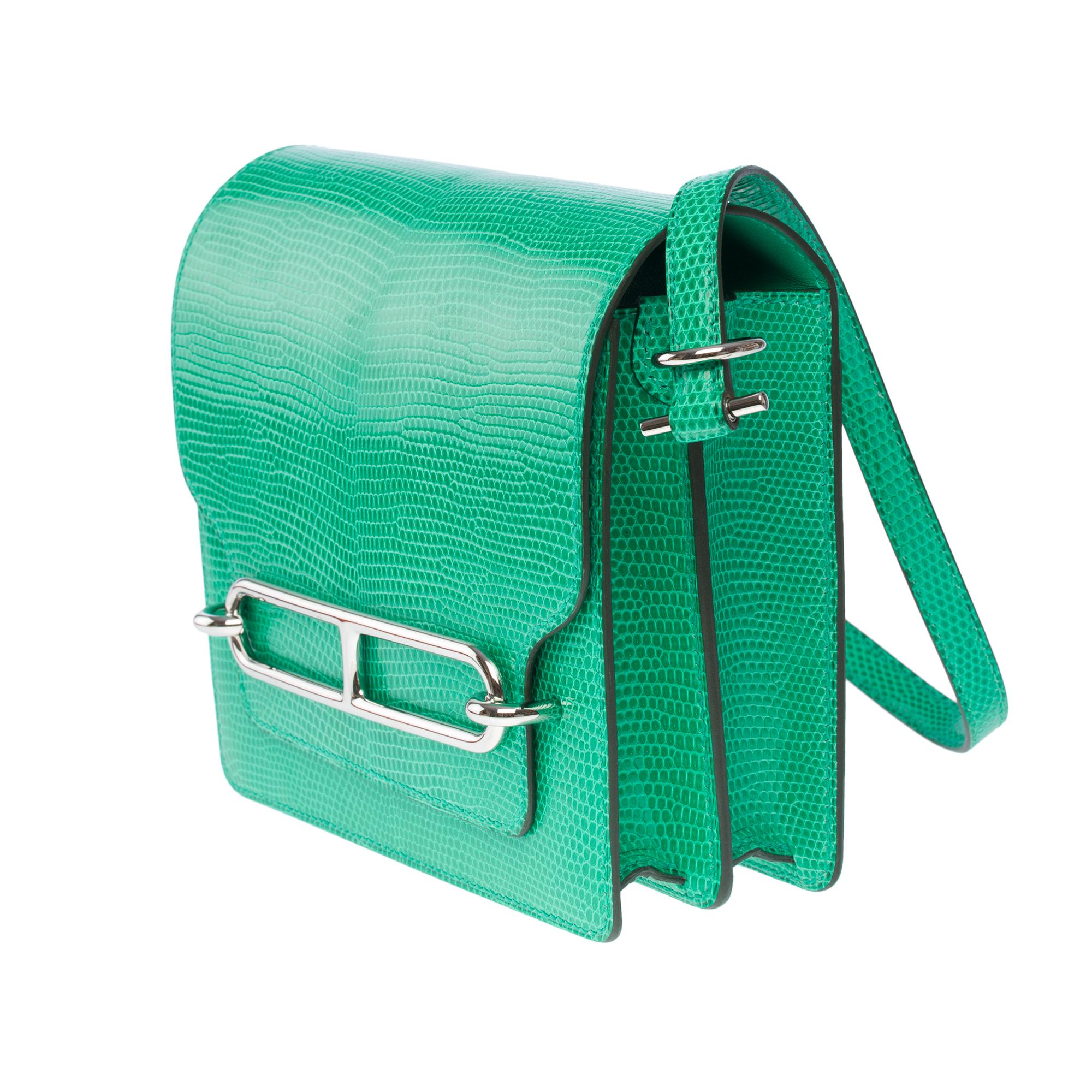 New Amazing Hermès Roulis 18 sac à bandoulière en lézard vert menthe, SHW en vente 1
