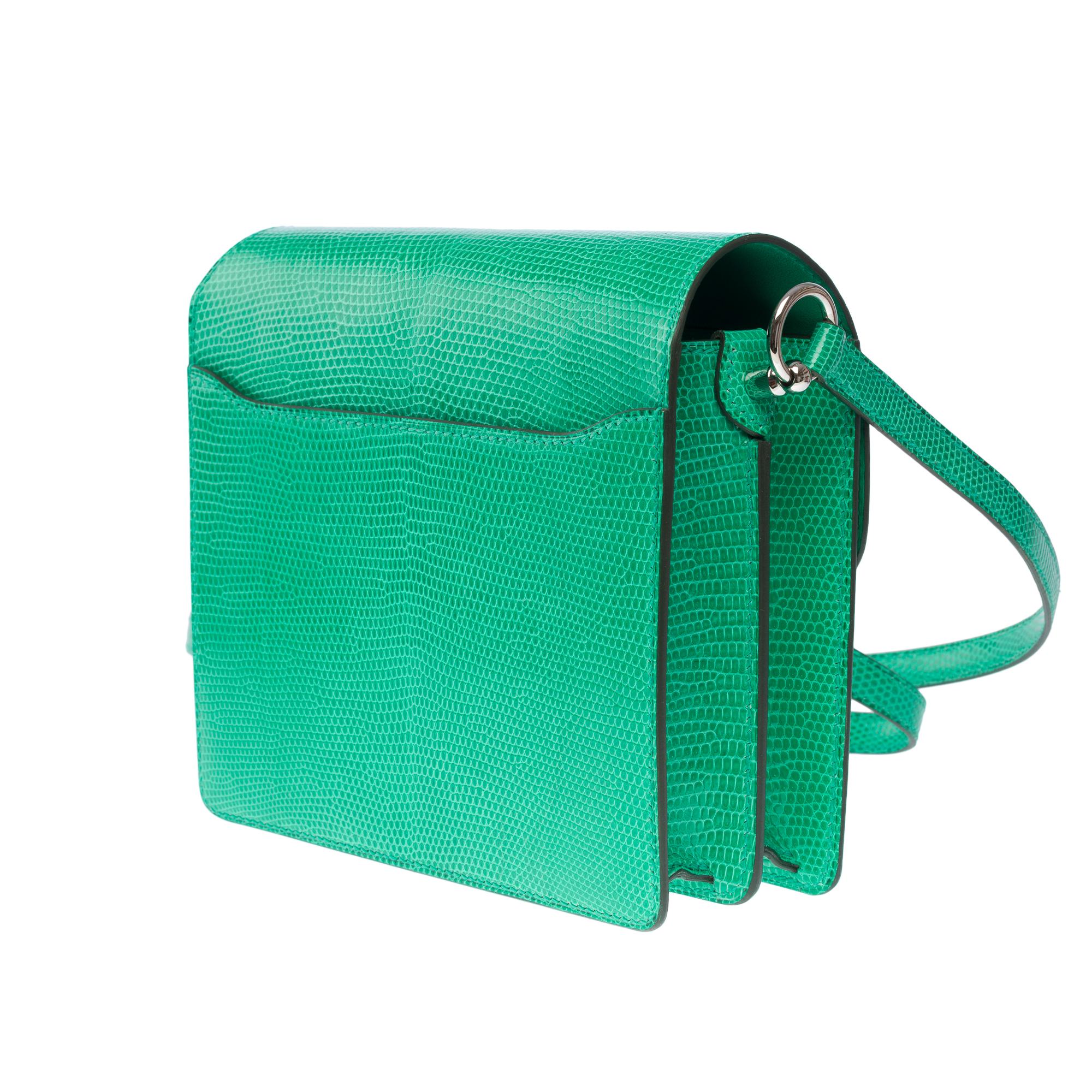 New Amazing Hermès Roulis 18 sac à bandoulière en lézard vert menthe, SHW en vente 2