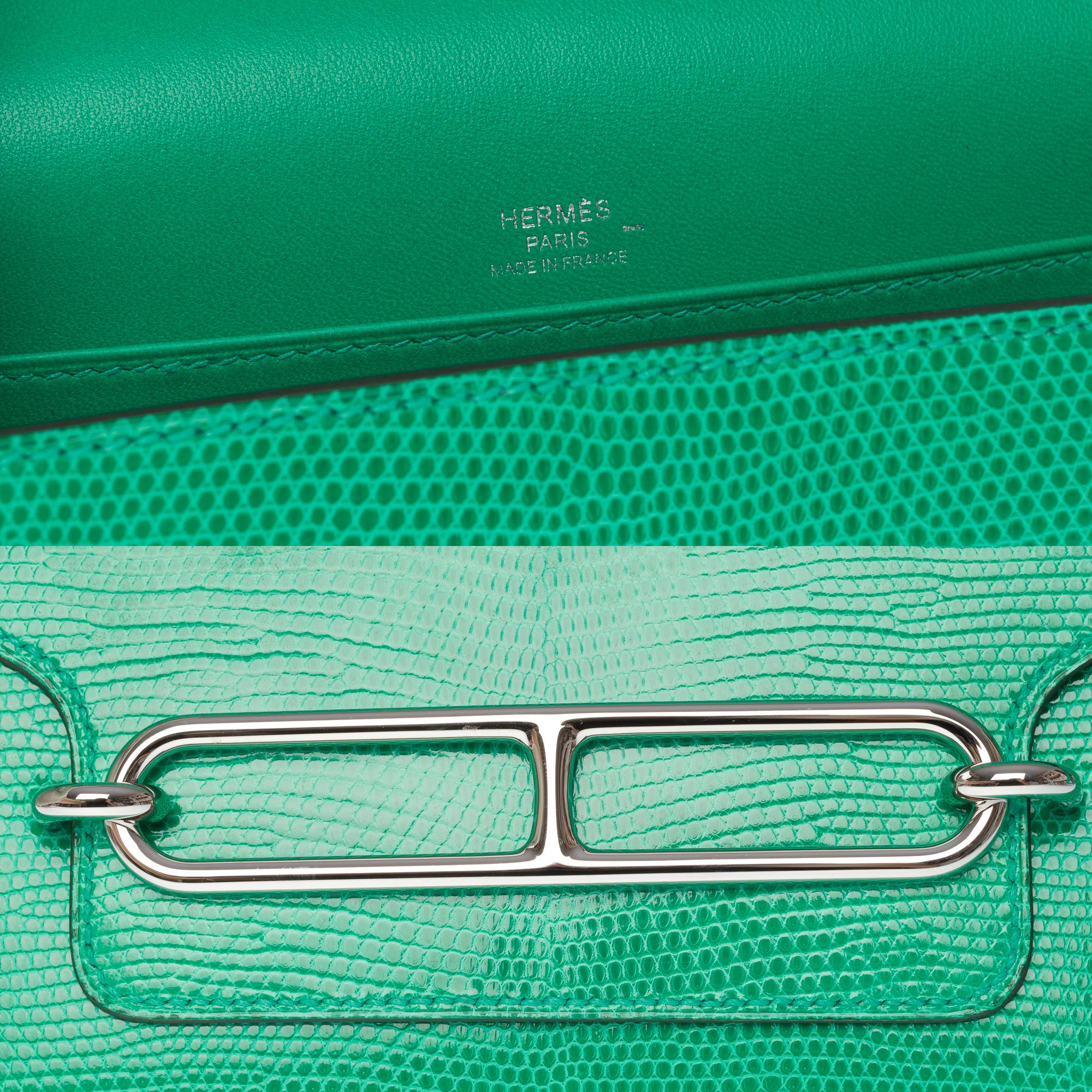 New Amazing Hermès Roulis 18 Umhängetasche aus mintgrüner Eidechse, SHW im Angebot 3