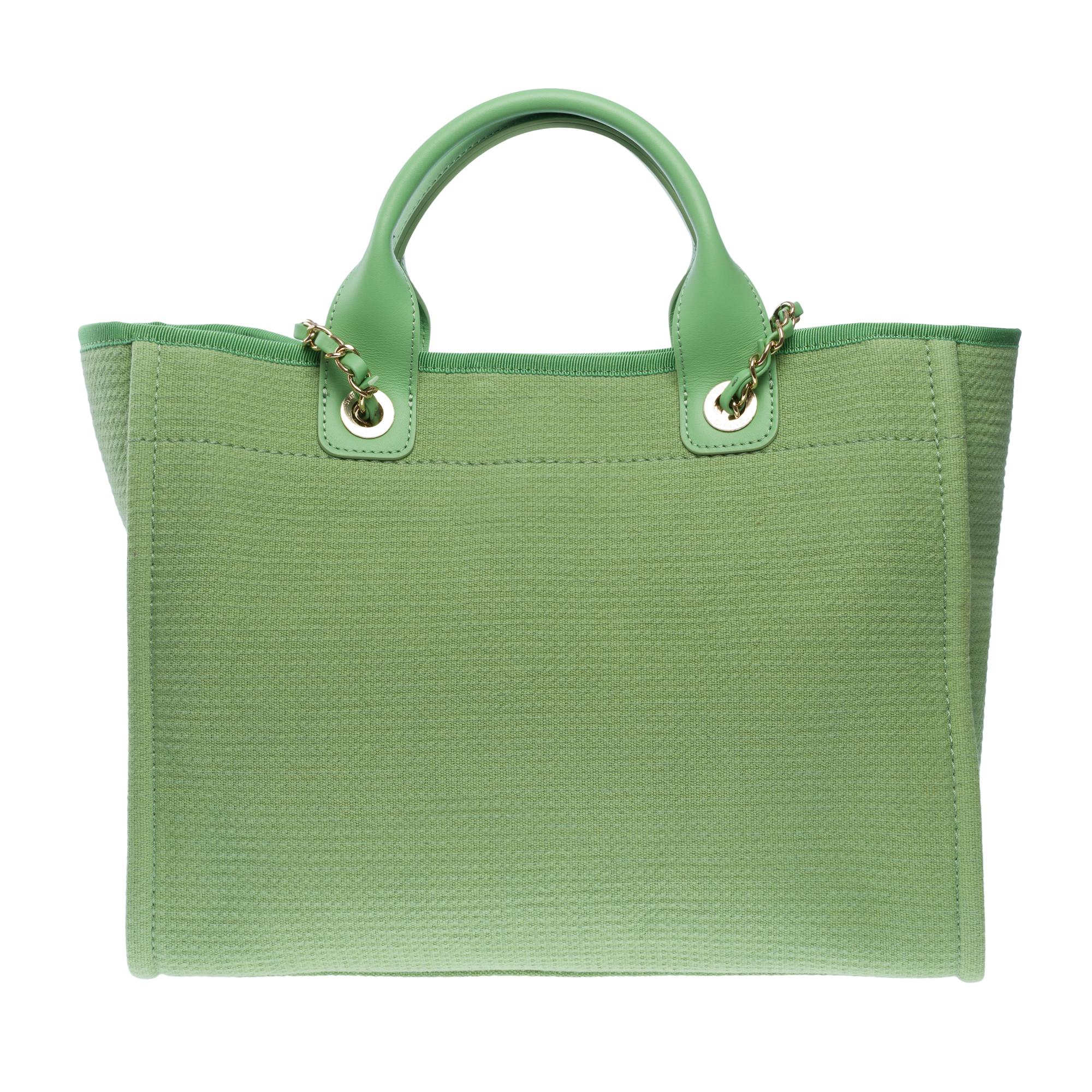 Women's New Amazing limited edition Chanel Deauville Tote bag in Green canvas, SHW For Sale