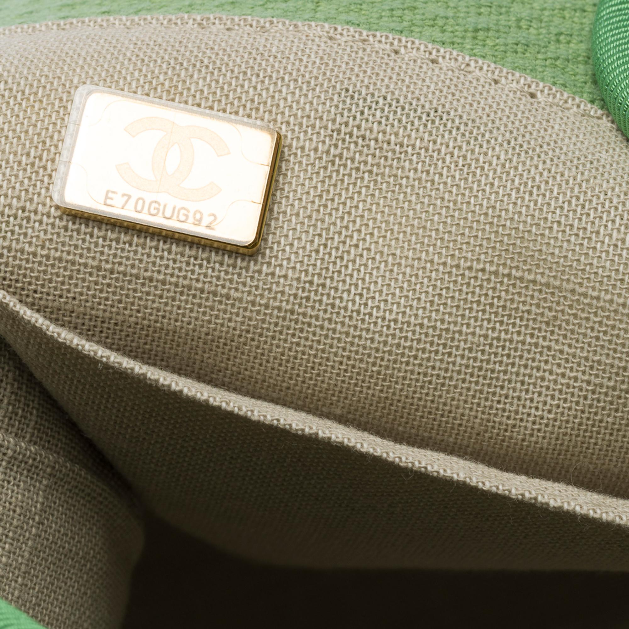 Superbe sac fourre-tout Chanel Deauville en toile verte, édition limitée en vente 1