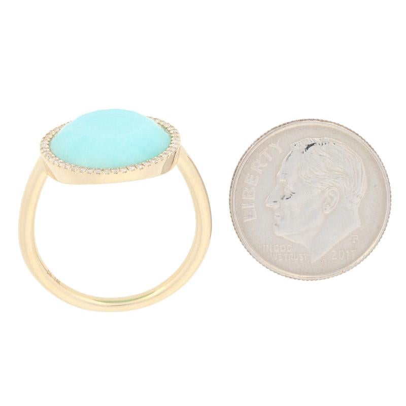 Women's Amazonite and Diamond Ring, 14 Karat Yellow Gold Halo