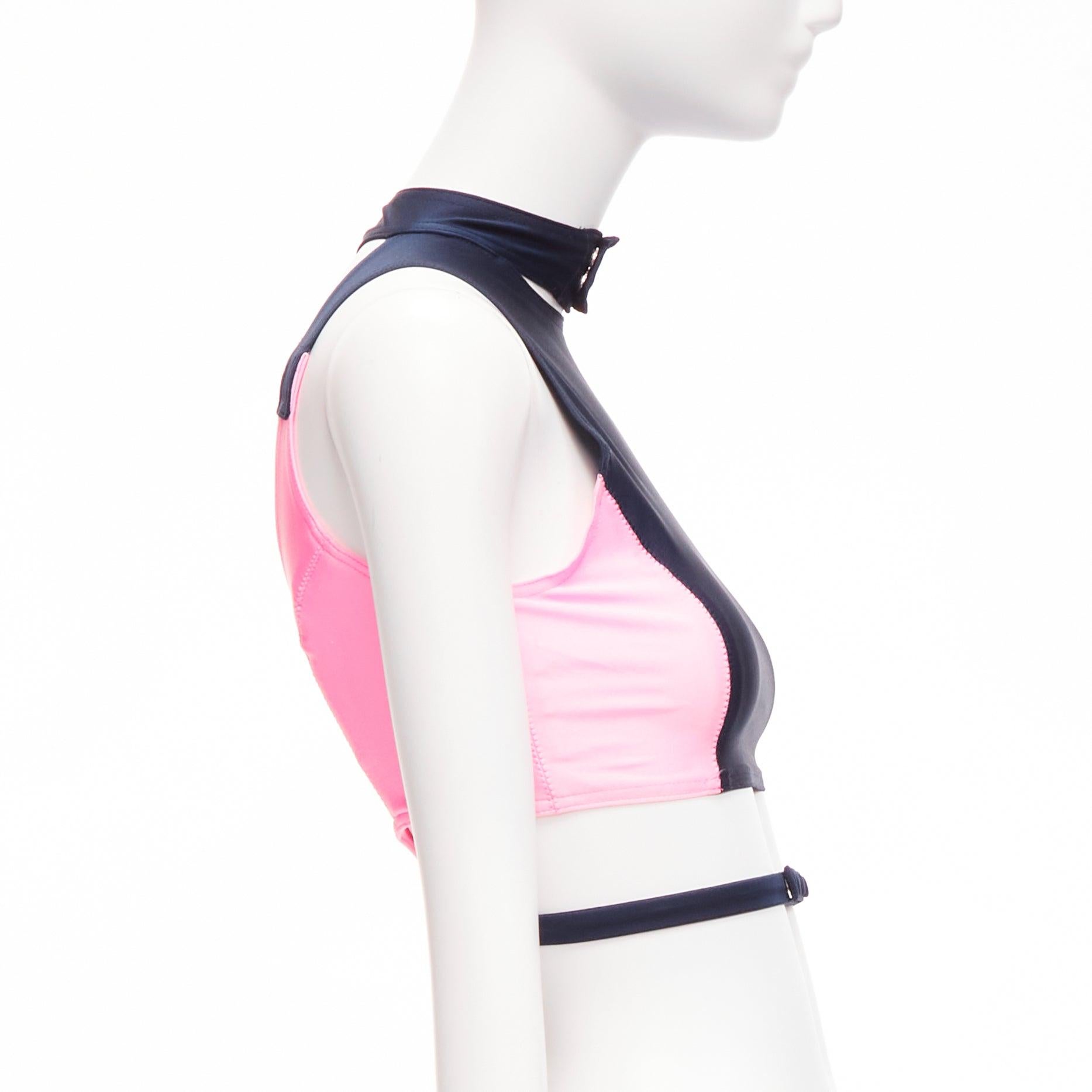 new AMBUSH pink navy panelled logo back waist tie cropped sports top Size 1 S In New Condition For Sale In Hong Kong, NT