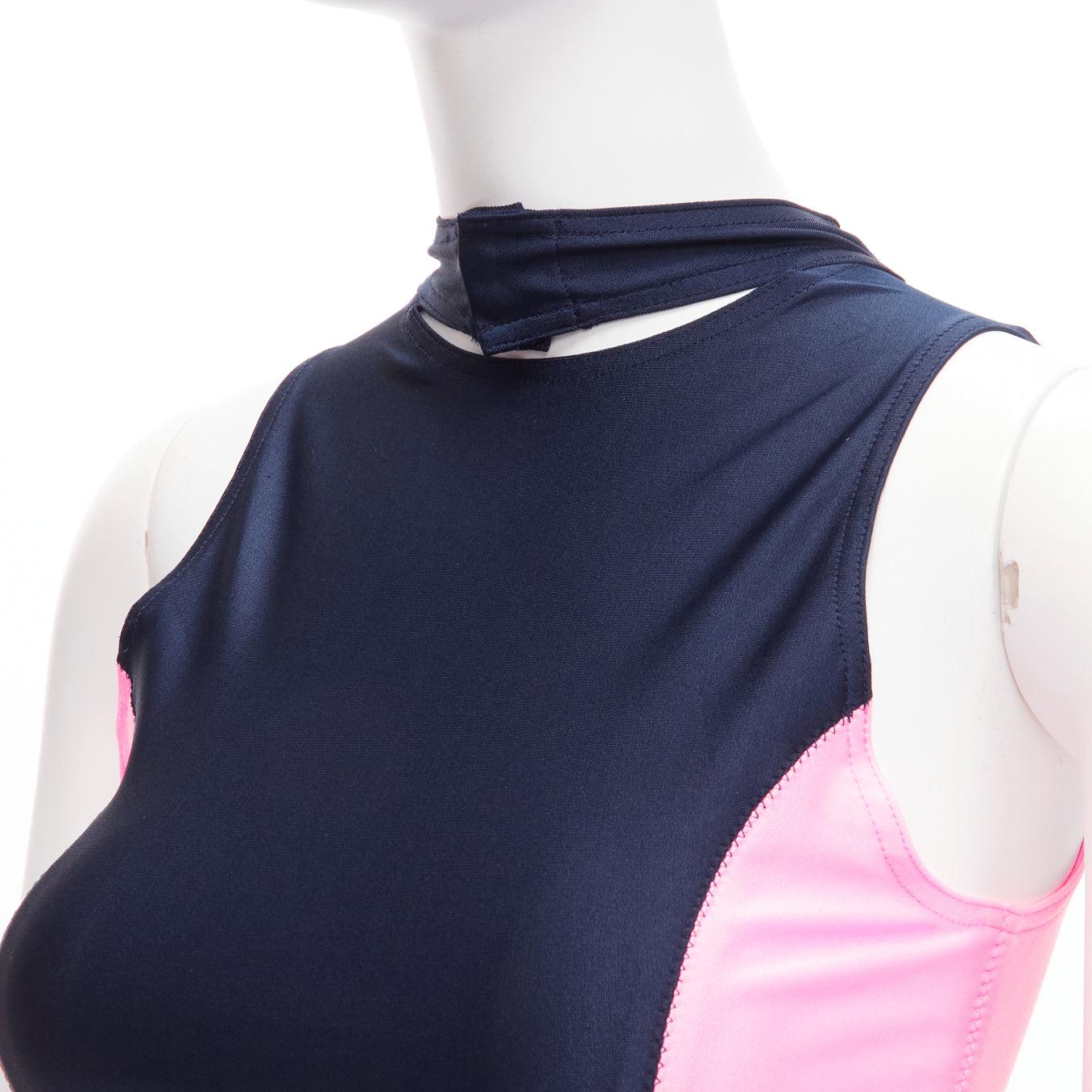 new AMBUSH pink navy panelled logo back waist tie cropped sports top Size 1 S For Sale 2