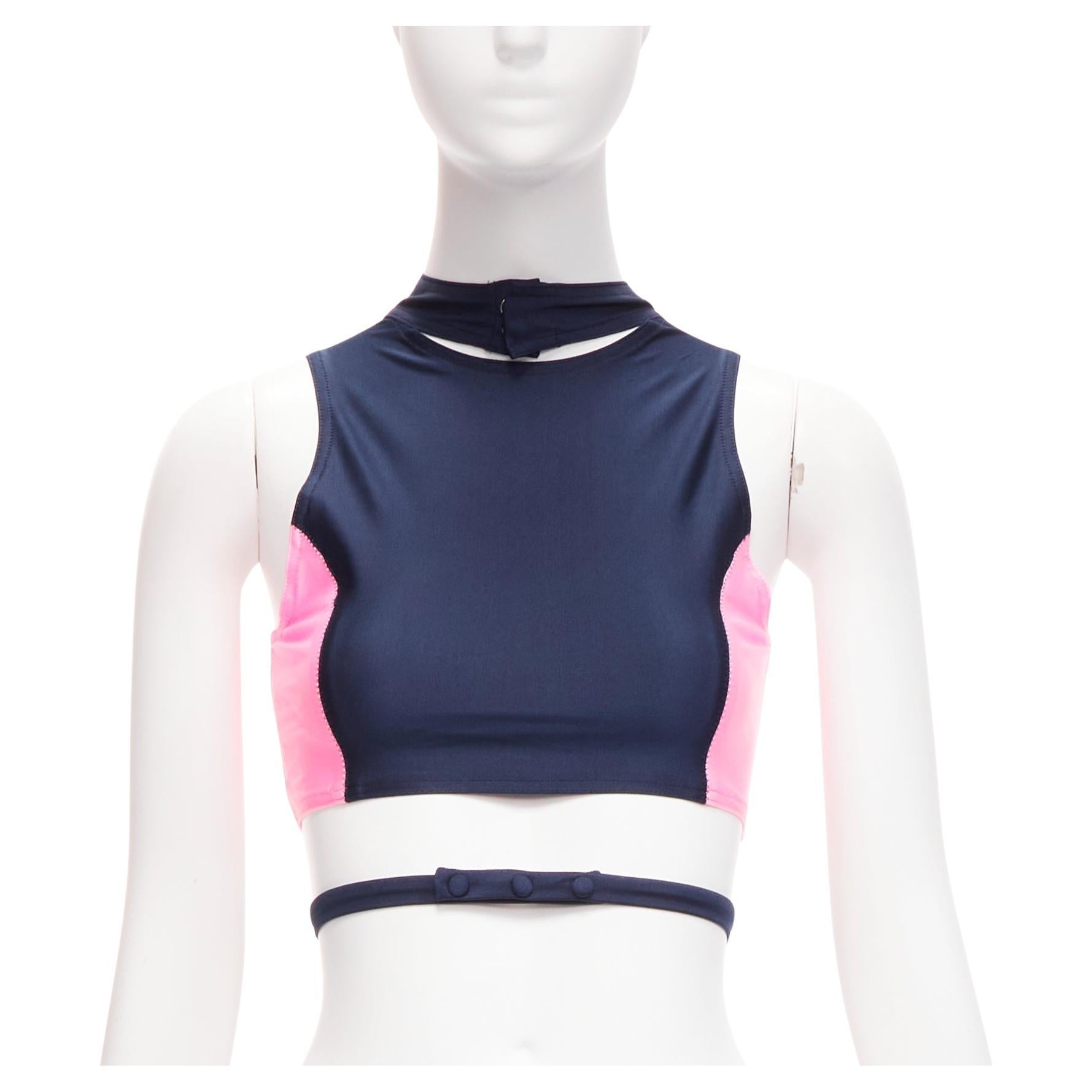 new AMBUSH pink navy panelled logo back waist tie cropped sports top Size 1 S For Sale