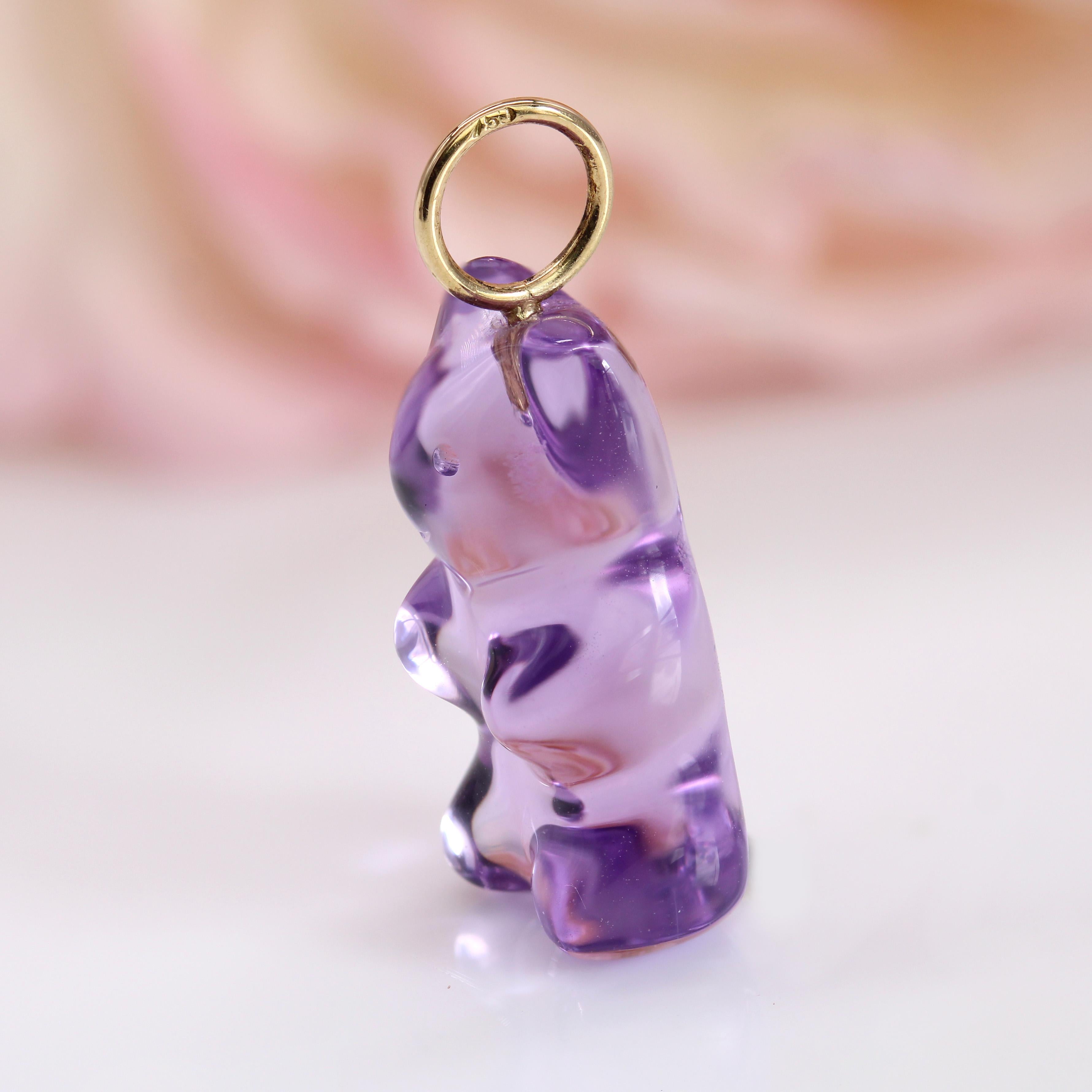 da uomo o donna Nuovo ciondolo a forma di orso gommoso con ametista in oro giallo 18 carati in vendita