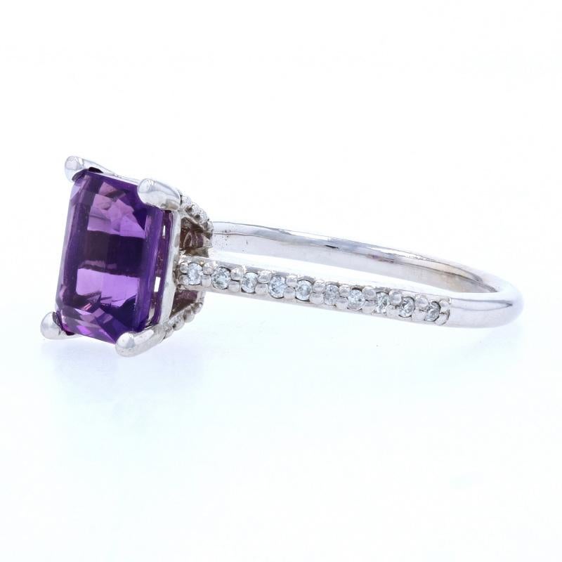 For Sale:  New Amethyst & Diamond Ring, 10k White Gold Emerald Cut 1.66ctw 3