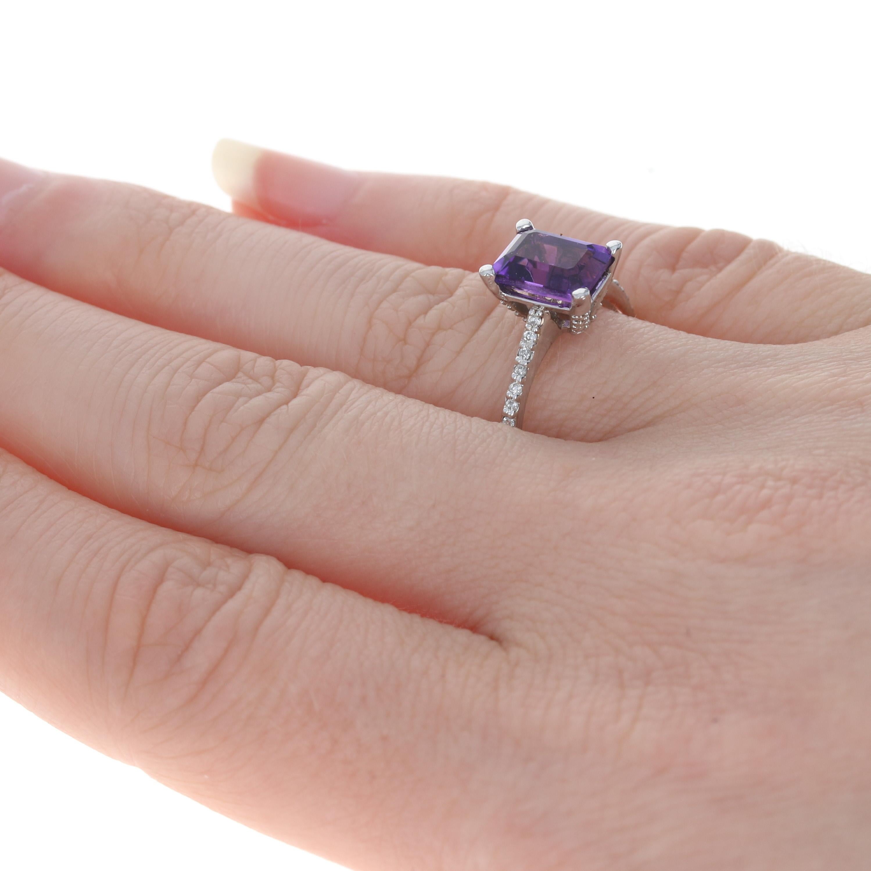 For Sale:  New Amethyst & Diamond Ring, 10k White Gold Emerald Cut 1.66ctw 4