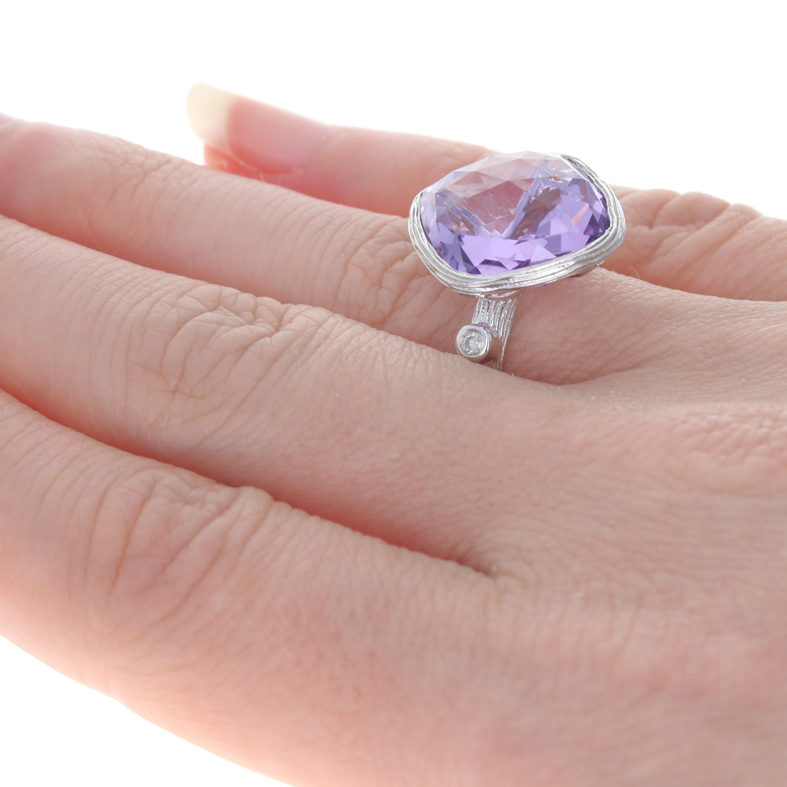 Round Cut New Amethyst & Diamond Ring, 14k White Gold 10.04ctw For Sale