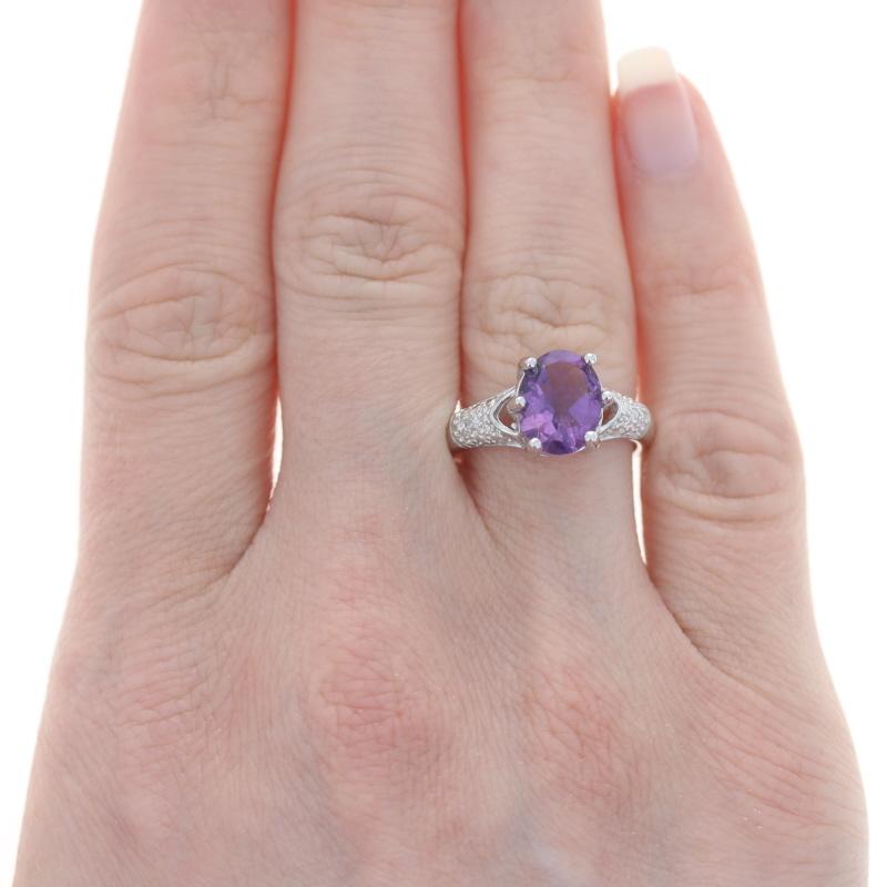Oval Cut NEW Amethyst & Diamond Ring - Sterling Silver 925 Oval 2.29ctw Size 7 For Sale