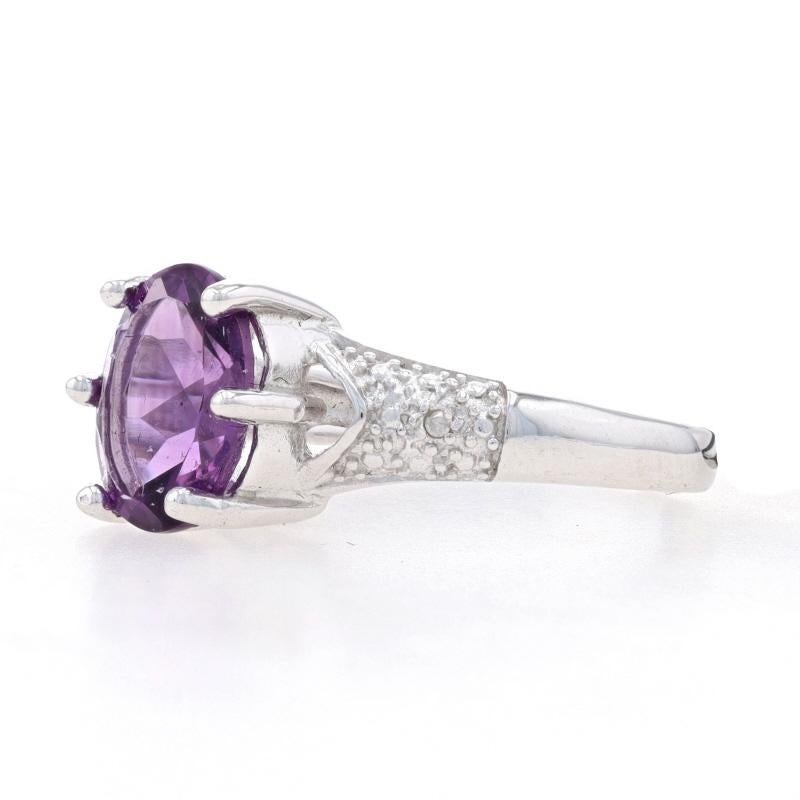 Women's NEW Amethyst & Diamond Ring - Sterling Silver 925 Oval 2.29ctw Size 7 For Sale