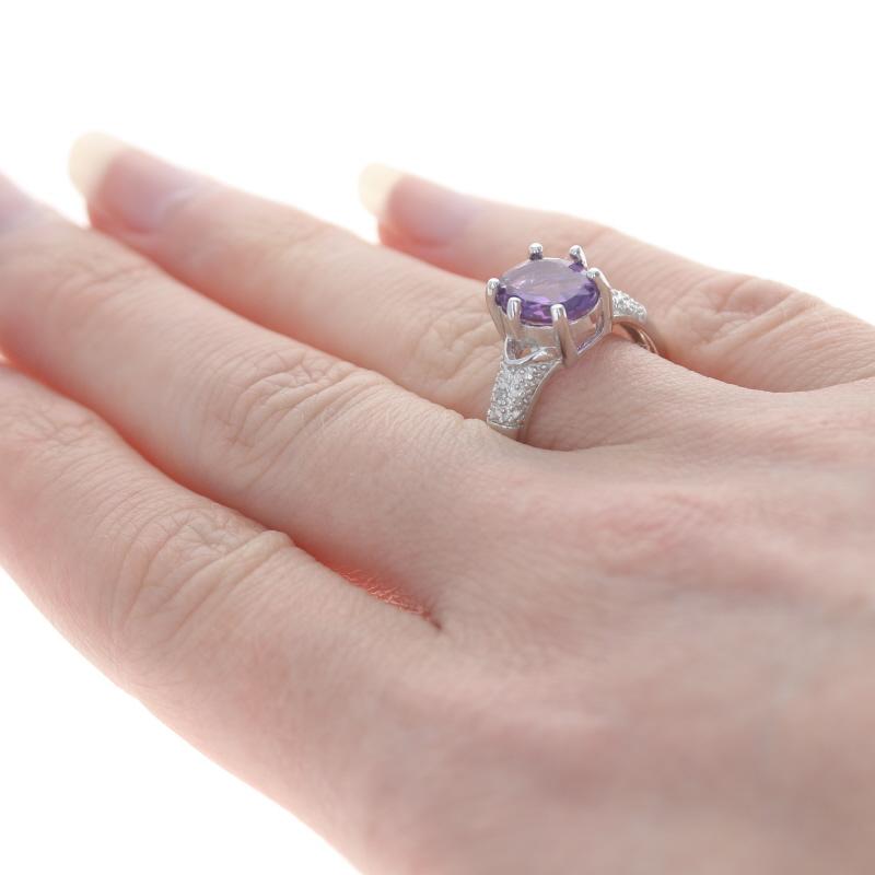 NEW Amethyst & Diamond Ring - Sterling Silver 925 Oval 2.29ctw Size 7 For Sale 1