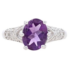 NEW Amethyst & Diamond Ring - Sterling Silver 925 Oval 2.29ctw Size 7