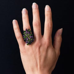 Amethyst Diopsides Silver Garden Cocktail Ring