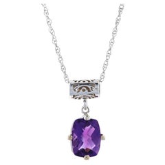 New Amethyst Pendant Necklace, 14k White Gold 1.30ct