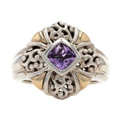 Vintage New Amethyst Ring Sterling Silver 18k Yellow Gold Krementz Chunky 0.40ct