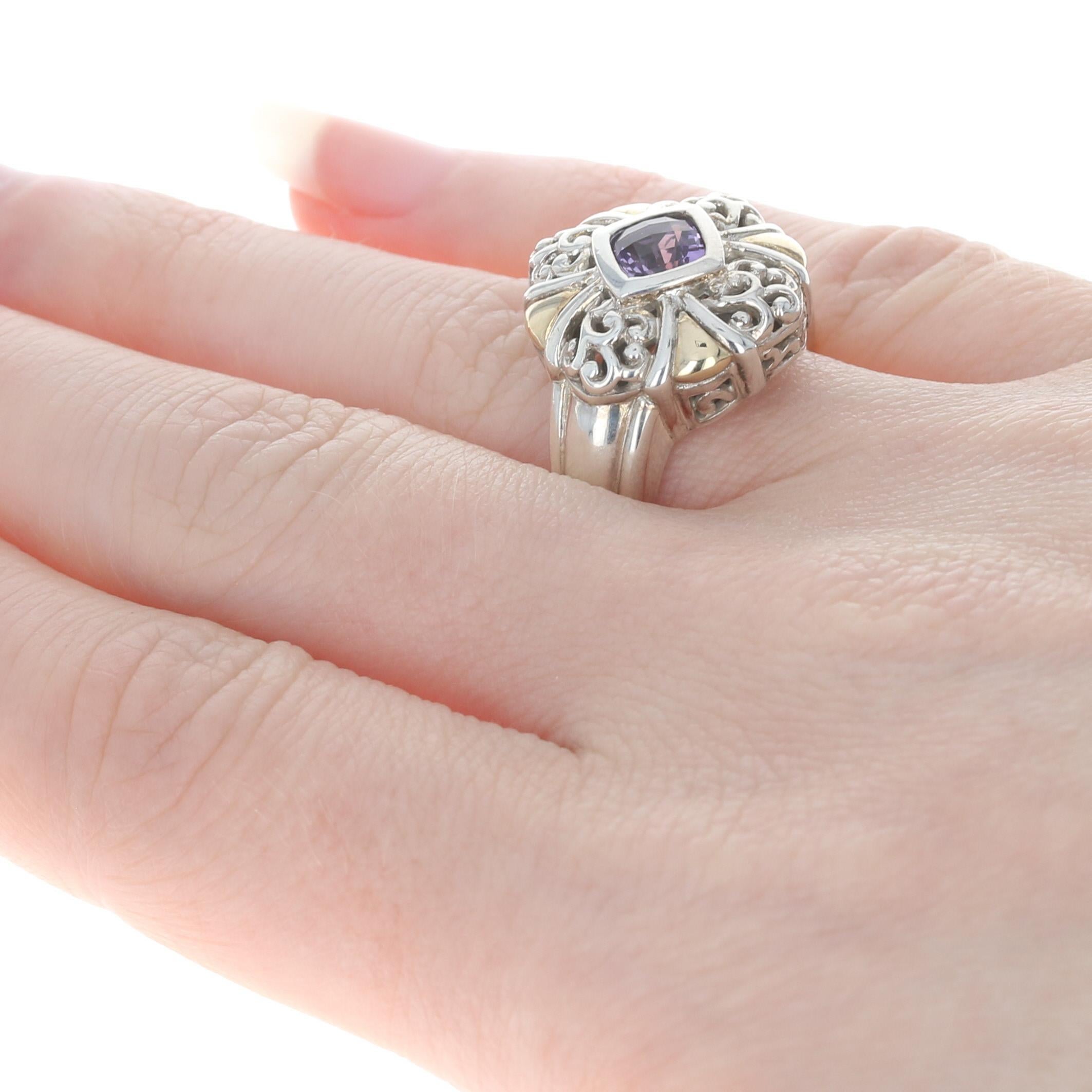 New Amethyst Ring Sterling Silver 18k Yellow Gold Krementz Chunky 0.40ct In New Condition In Greensboro, NC