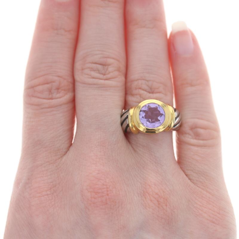 Round Cut NEW Amethyst Solitaire Ring Sterling Silver 925 Gold Plated Round 2.00ct Size 7