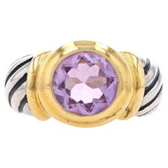 NEW Amethyst Solitaire Ring Sterling Silver 925 Gold Plated Round 2.00ct Size 7