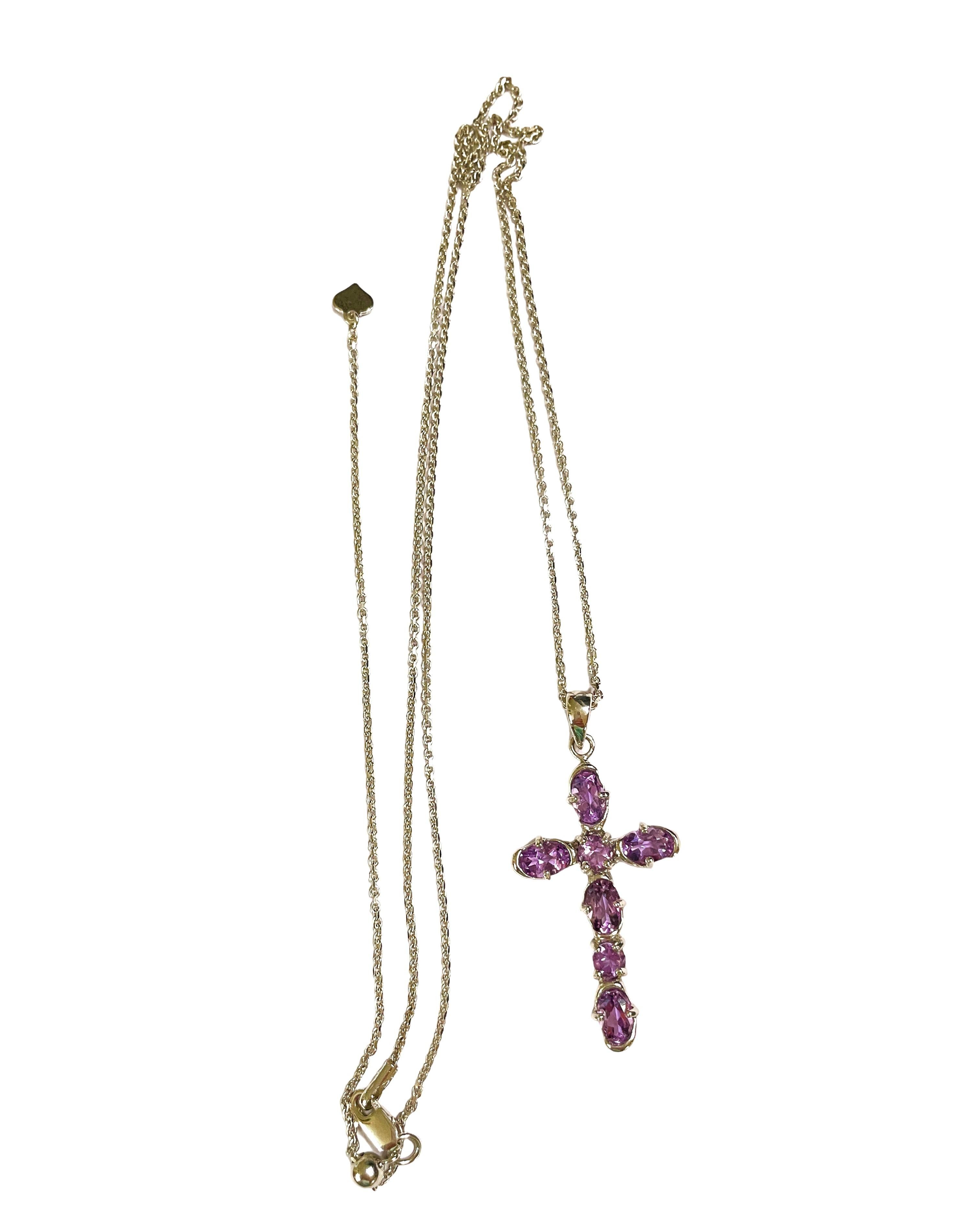 New Amethyst Sterling Silver Cross Necklace with Adjustable Chain In New Condition For Sale In Eagan, MN