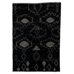 New and Contemporary Borderless Rug with Charcoal Field and Floating Medallions